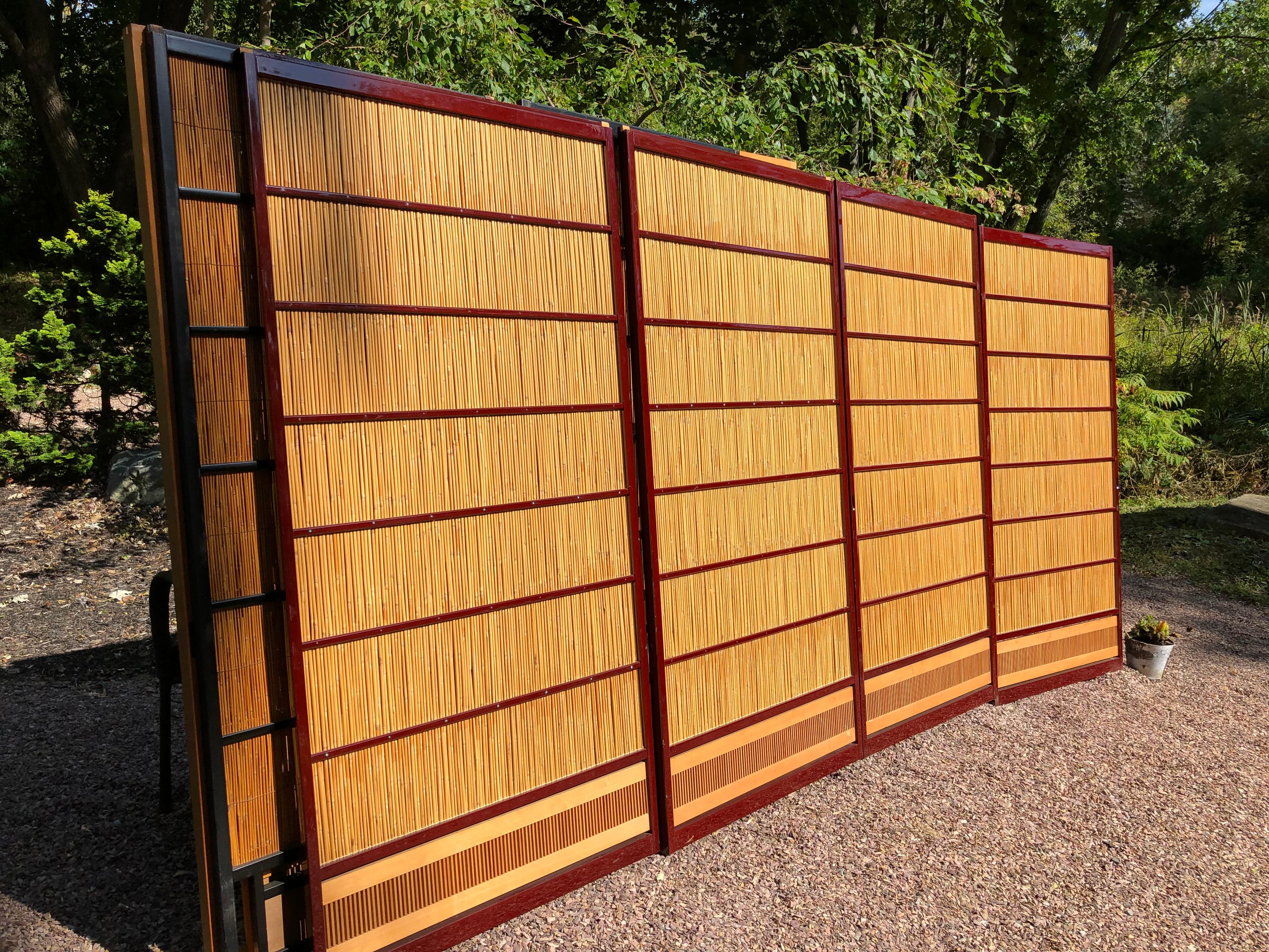 Japanese Set Four Fine Red Lacquer Shoji Doors Screens In Good Condition In South Burlington, VT