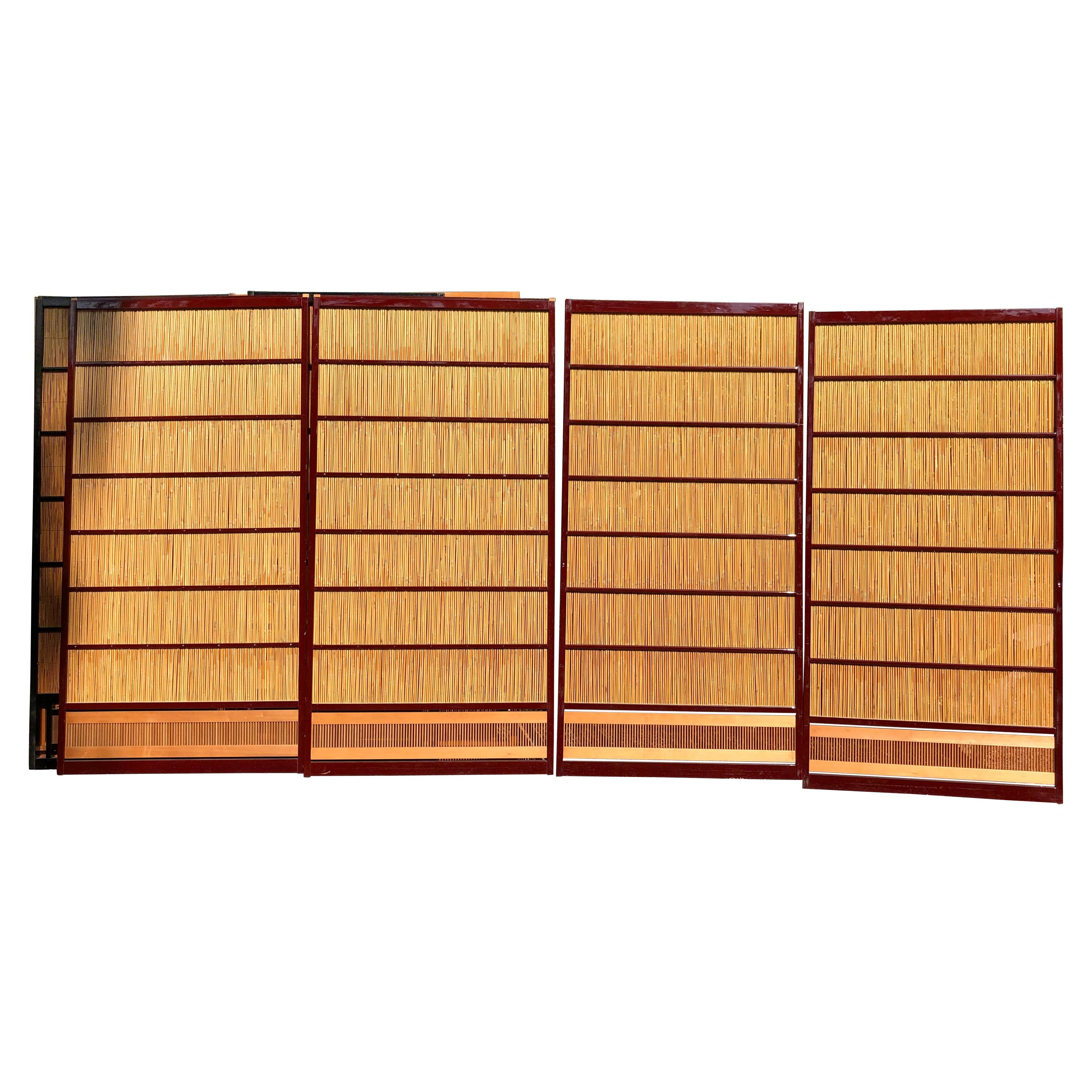 Japanese Set Four Fine Red Lacquer Shoji Doors Screens