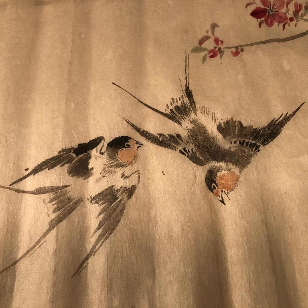 Japanese Antique Set Hand Paintings Birds, Lillies, Flowers, Manuscript Album 4