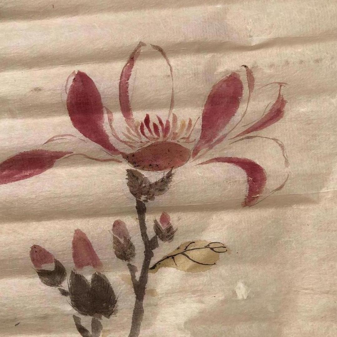 Japanese Antique Set Hand Paintings Birds, Lillies, Flowers, Manuscript Album In Good Condition In South Burlington, VT
