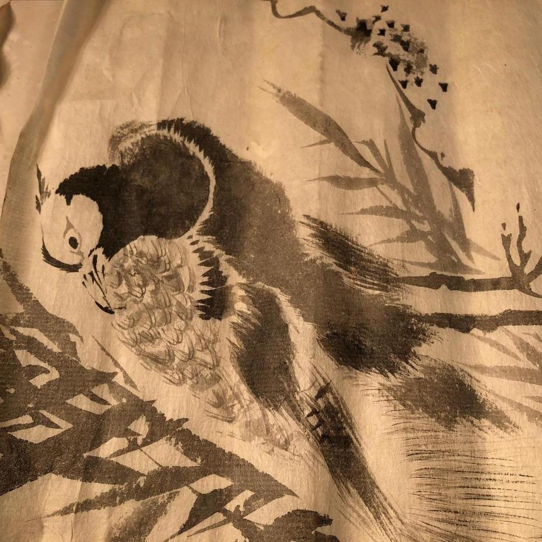 Paper Japanese Antique Set Hand Paintings Birds, Lillies, Flowers, Manuscript Album