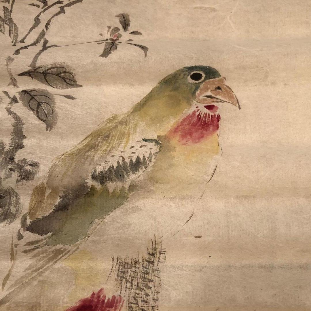 From our recent Japanese Acqusitions Travels

A unique collection of six (6) original color hand paintings on washi paper of birds, lillies, trees, flowers, and more - a Japanese artists' private manuscript album dating to the 19th century.