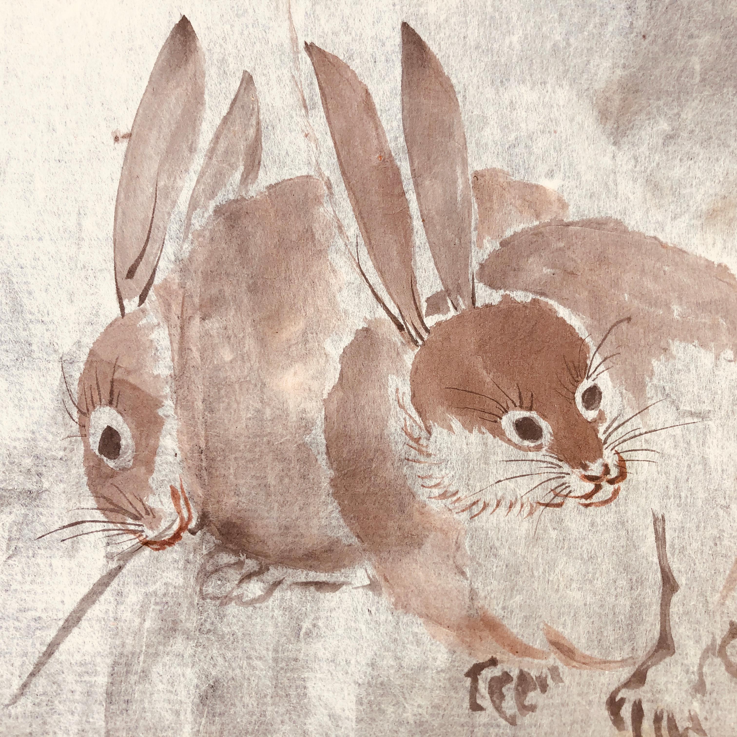 Hand-Crafted Japanese Antique Set Hand Paintings Rabbits, Horse, Dragon Manuscript Album