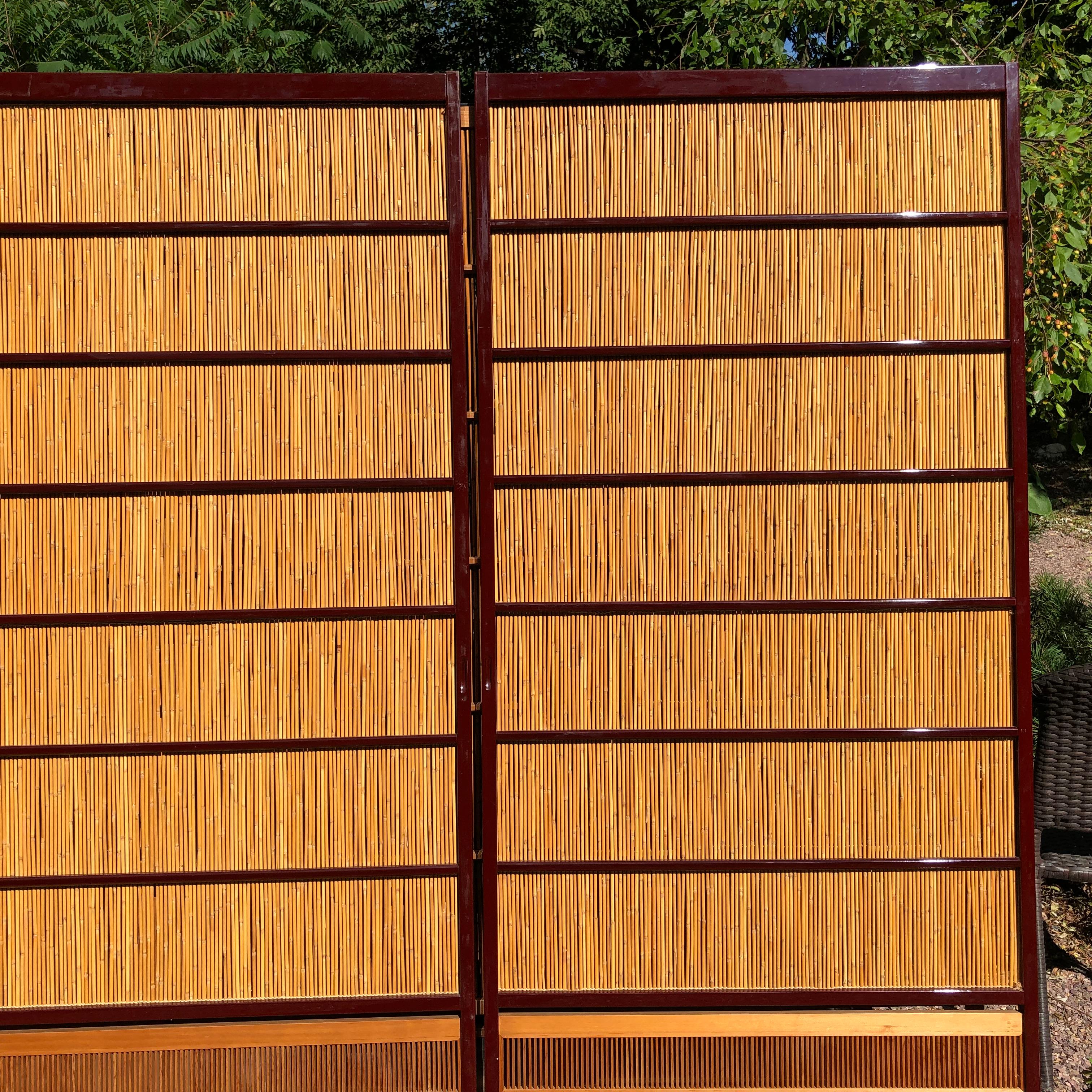 Taisho Japanese Set of Two Fine Red Lacquer Shoji Doors Screens