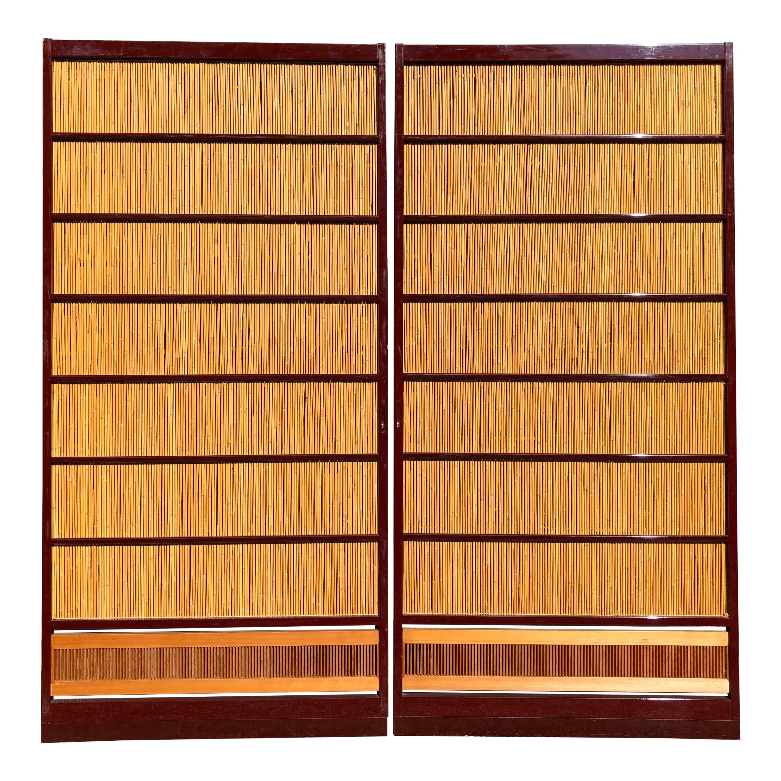 Japanese Set of Two Fine Red Lacquer Shoji Doors Screens
