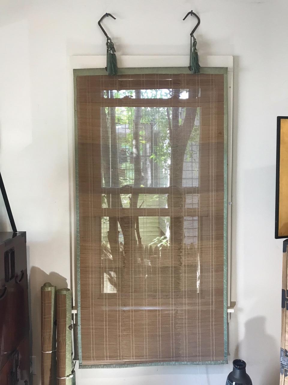 Japanese Antique Set Two Silk & Bamboo Blinds or Screens 