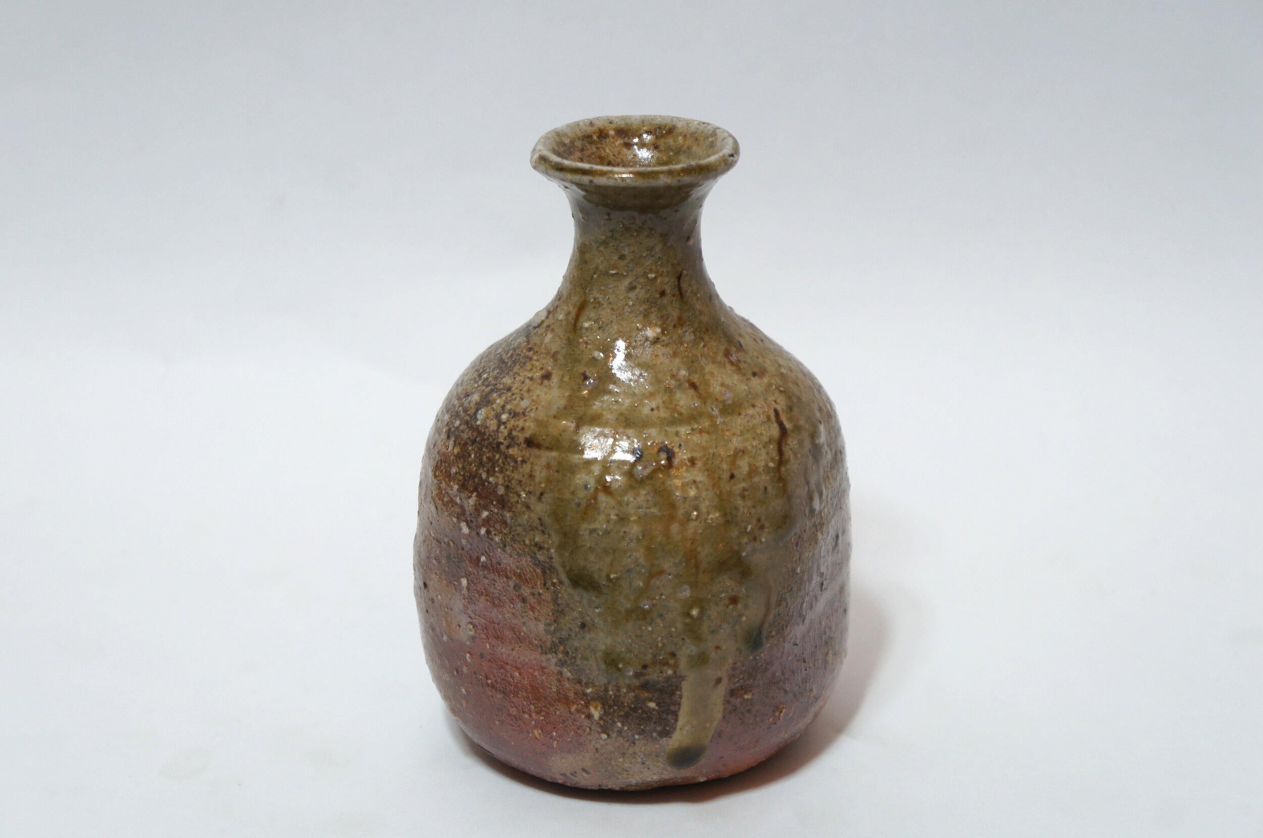 Hand-Crafted Japanese Antique Shigaraki Ware Tokkuri/Vase 1930s  For Sale