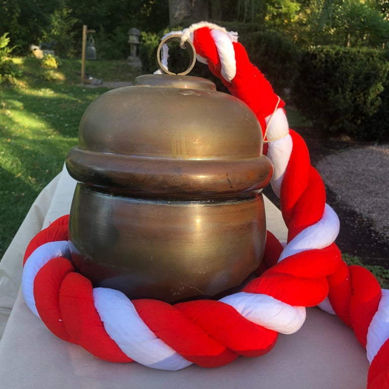 Japanese Antique Shinto Suzu Temple Bell Set Four '4' and Rope Handle