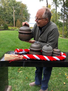 Japanese Antique Shinto Suzu Temple Bell Set Four '4' and Rope Handle, Rare Find
