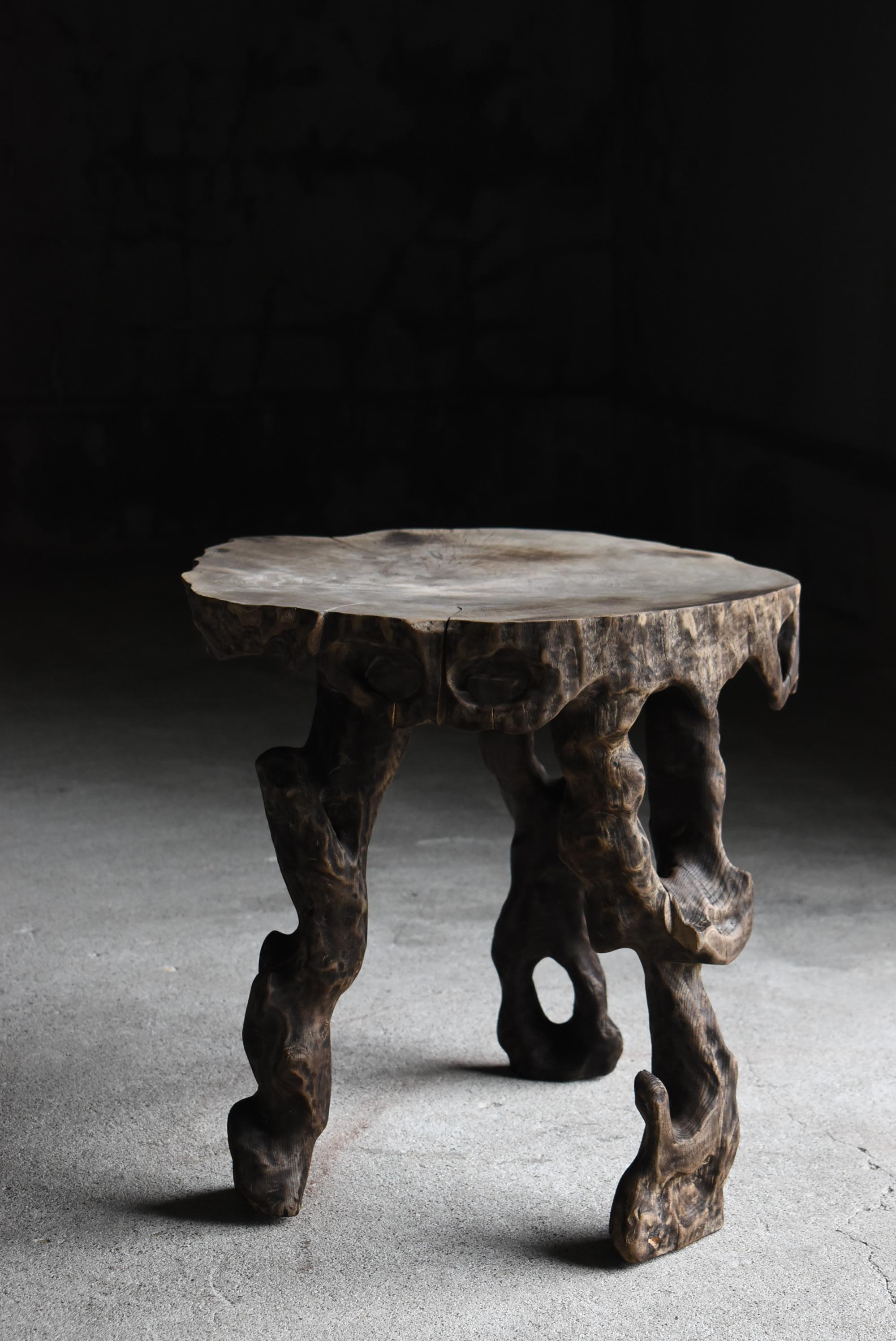 Primitive Japanese Antique Side Table Carved from a Single Block 1900s-1940s / Wabisabi For Sale