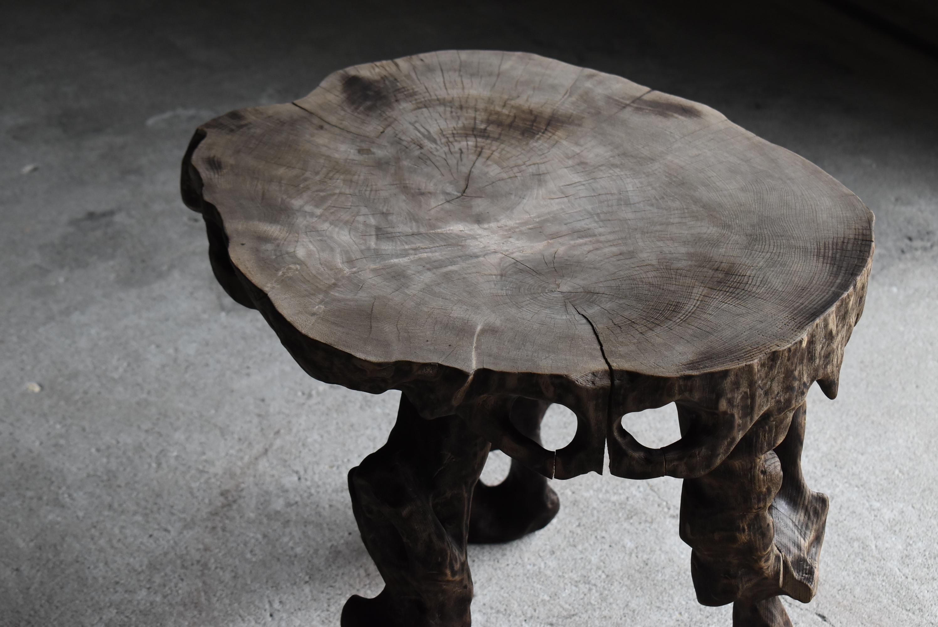 Woodwork Japanese Antique Side Table Carved from a Single Block 1900s-1940s / Wabisabi For Sale