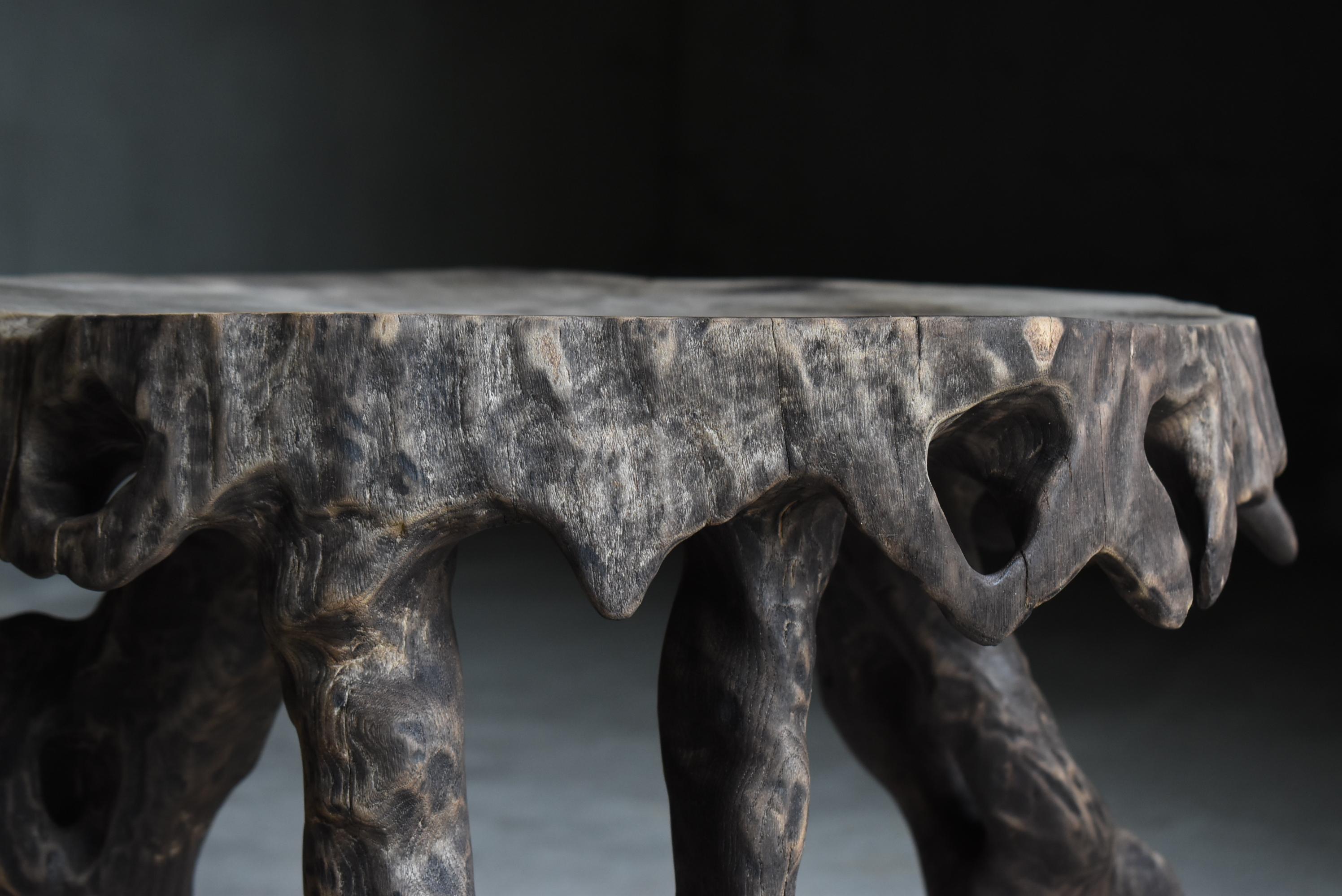 Wood Japanese Antique Side Table Carved from a Single Block 1900s-1940s / Wabisabi For Sale