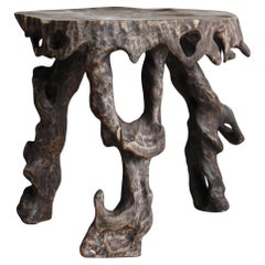 Japanese Antique Side Table Carved from a Single Block 1900s-1940s / Wabisabi