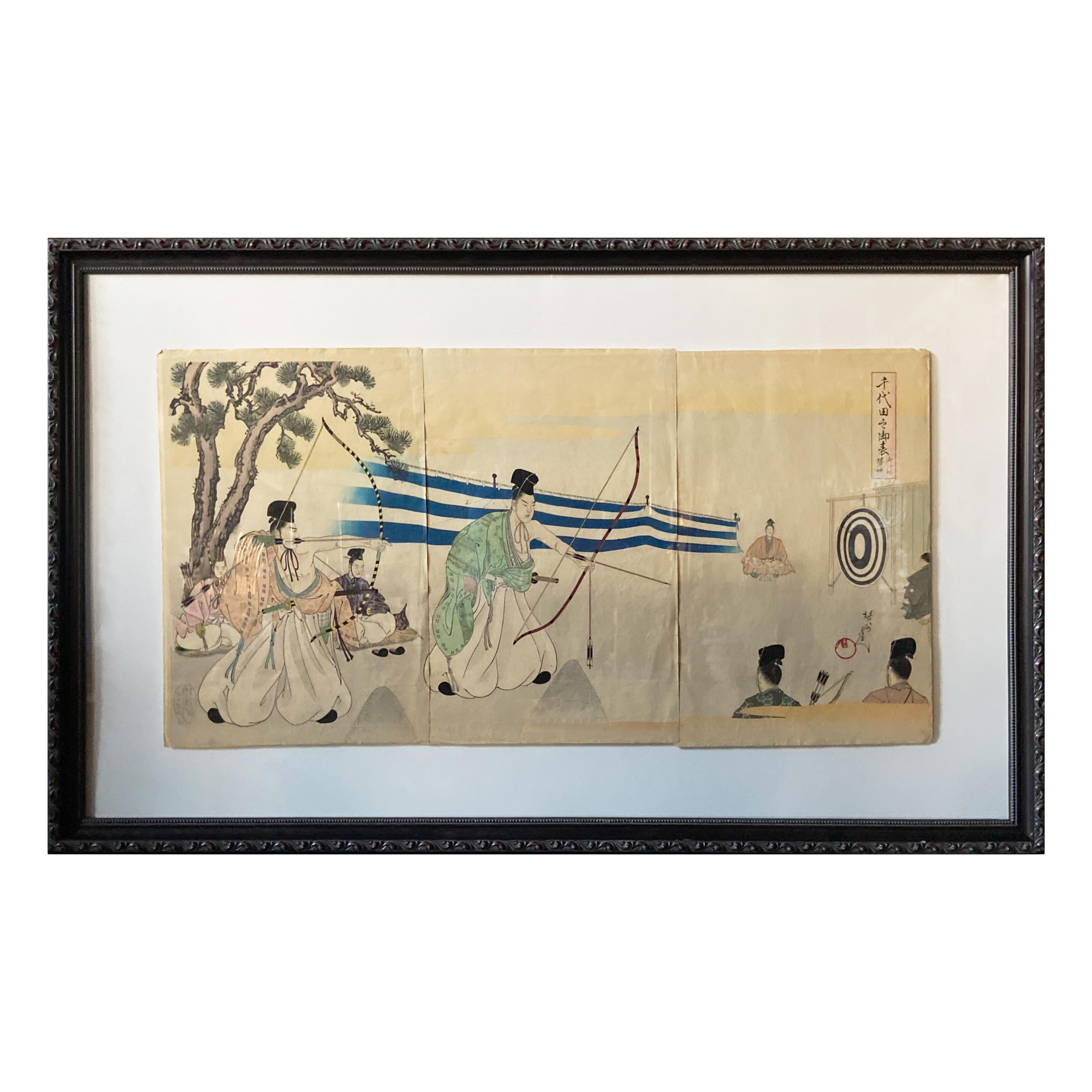 Japanischer japanischer Meiji Chikanobu Toyohara-Holzschnitt mit Bogenturnier-Druck im Angebot 2