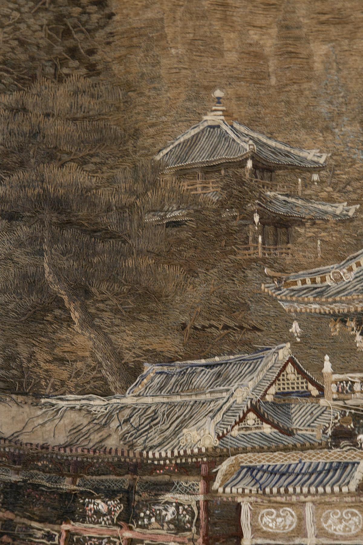 Antiker japanischer Wandteppich aus Seide und Baumwolle im Angebot 3