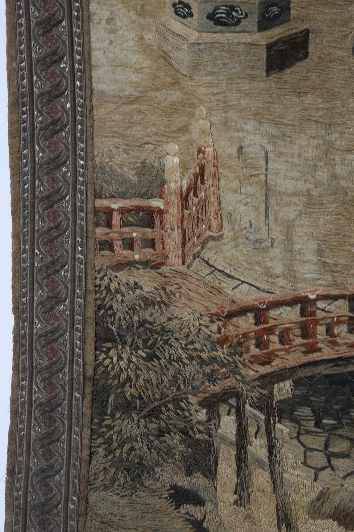 Antiker japanischer Wandteppich aus Seide und Baumwolle im Angebot 1