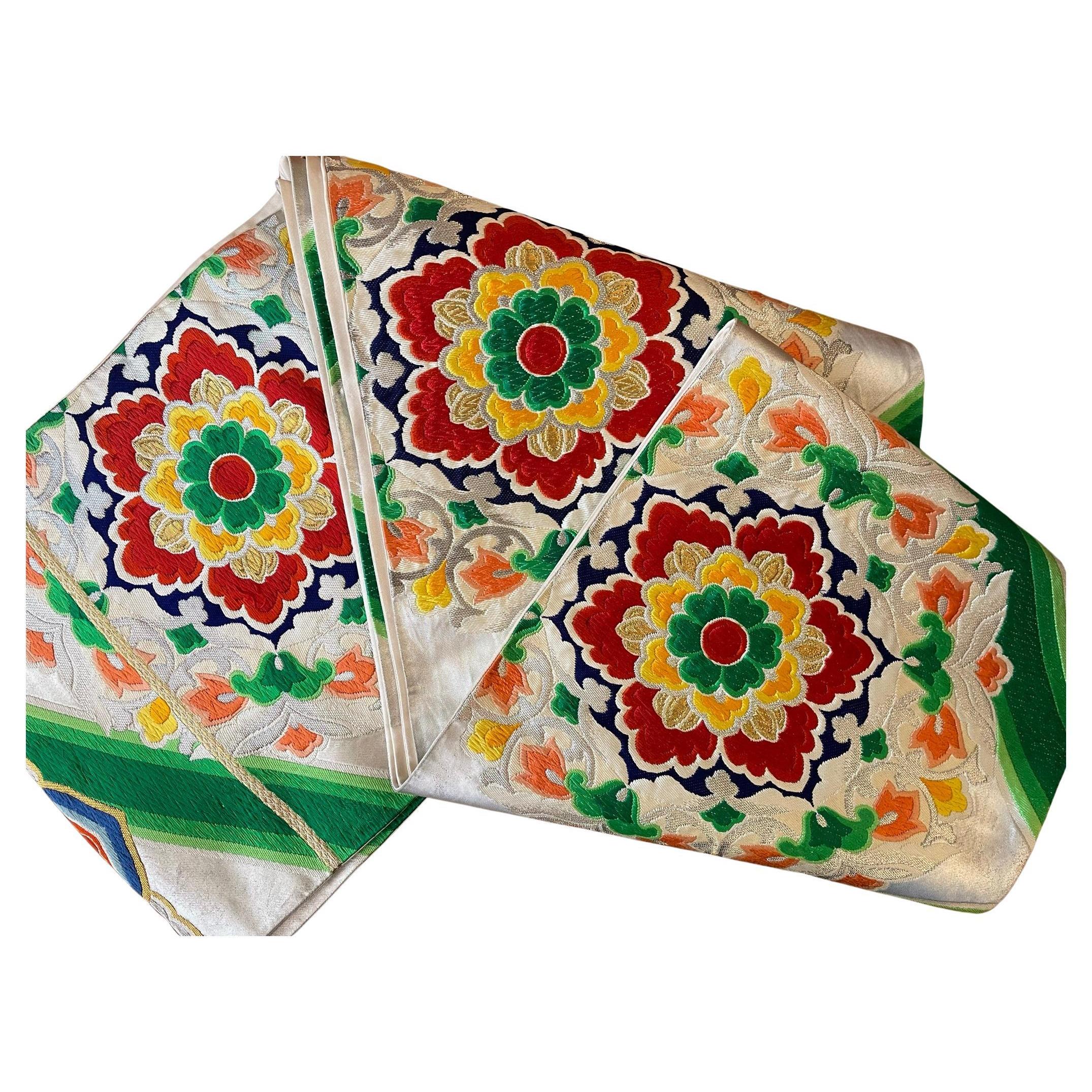 Japanese Antique Silk Kimono Belt, 1960s For Sale