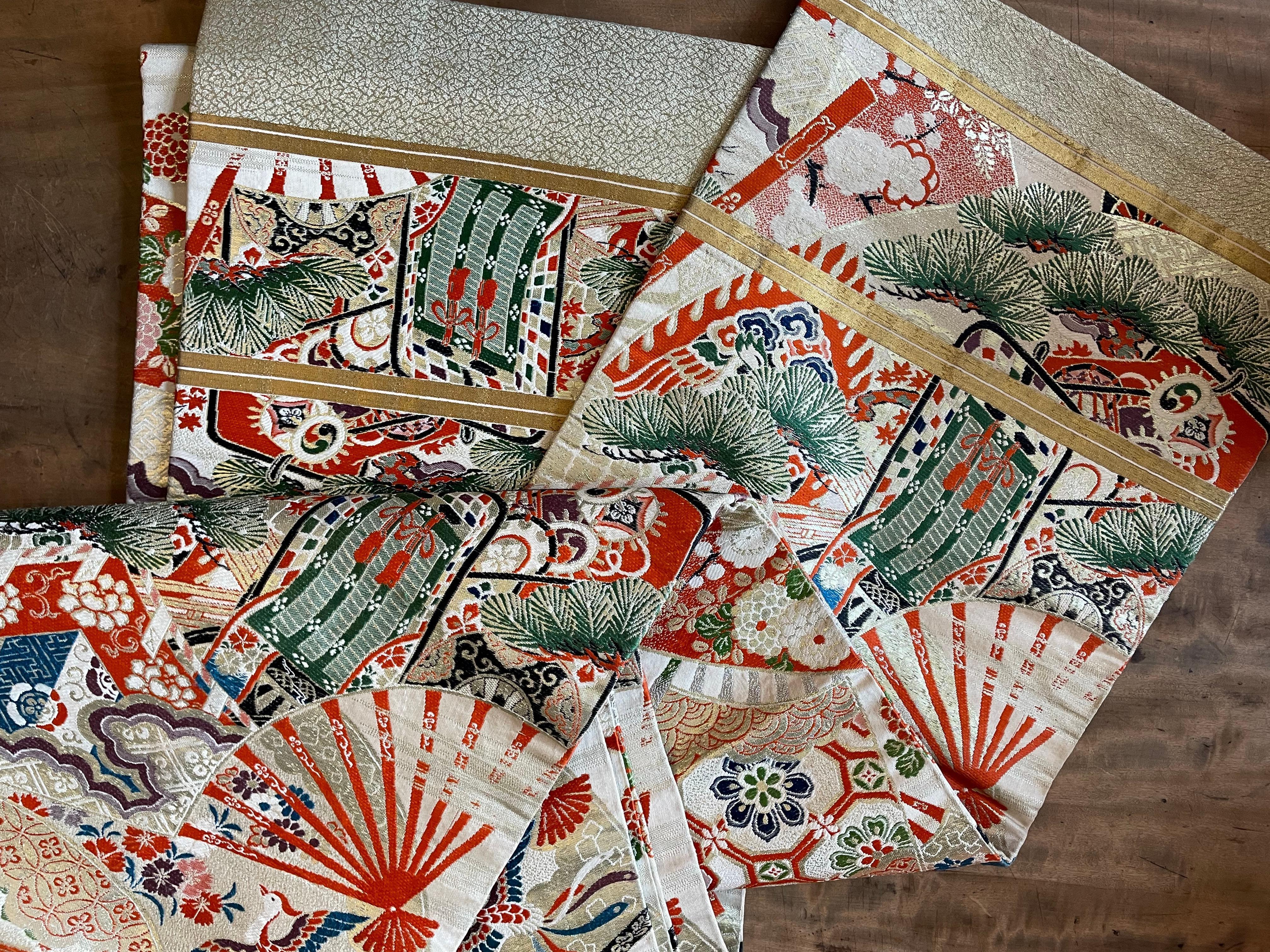 Japanese Antique Silk Kimono Obi Belt Nishijin-Ori 1960s In Fair Condition In Paris, FR