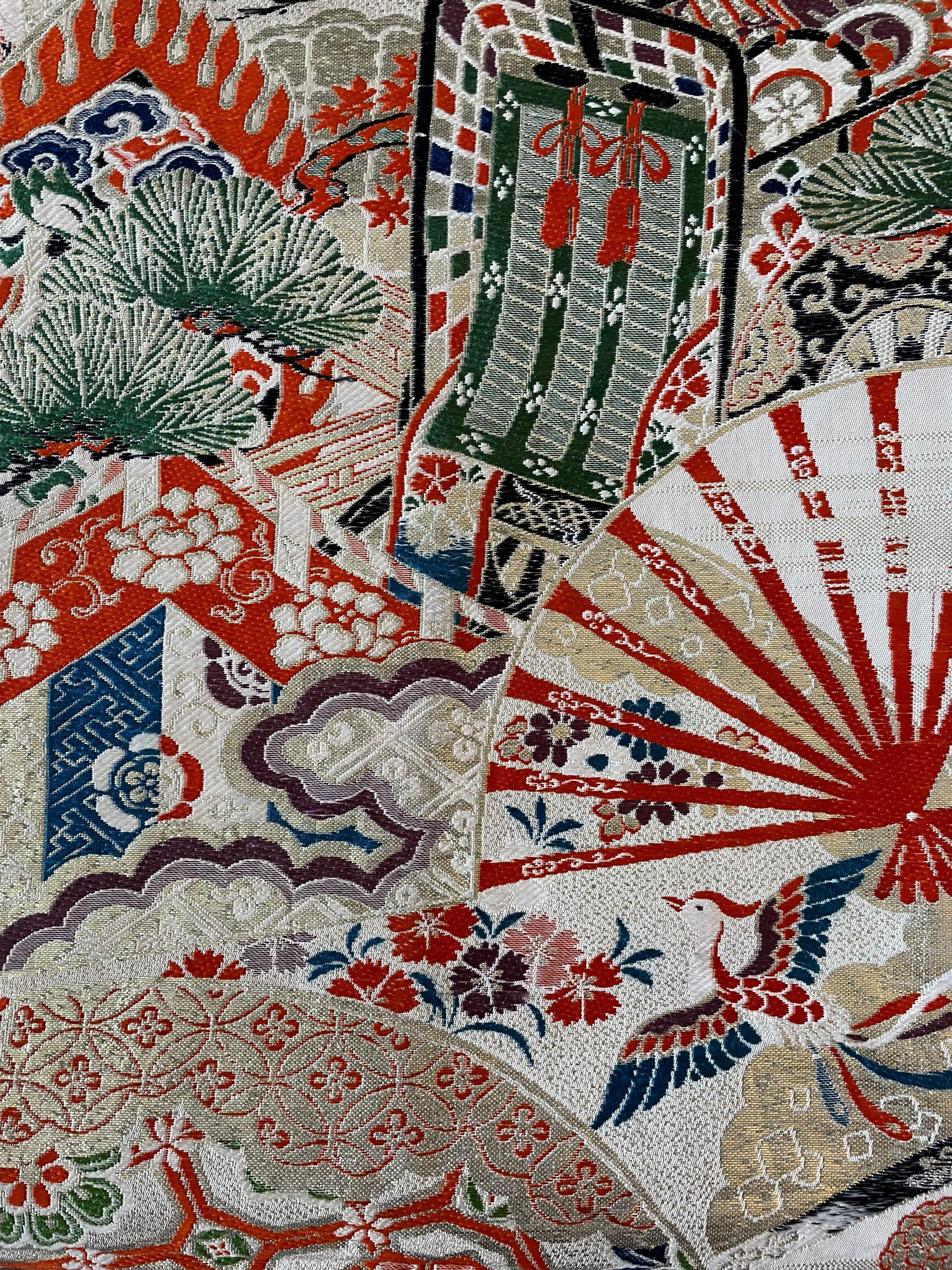Japanese Antique Silk Kimono Obi Belt Nishijin-Ori 1960s 2