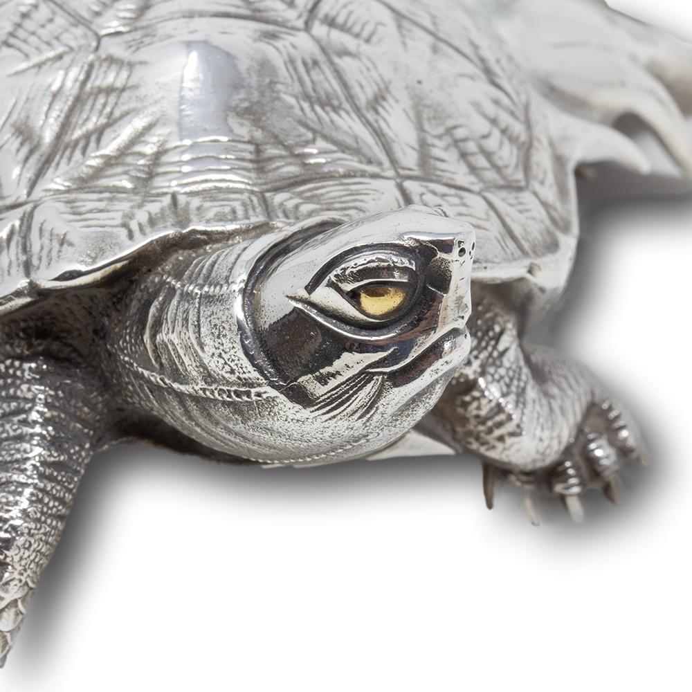 Minogame japonais en bronze argenté ancien de Ryūbundō Période Meiji en vente 7