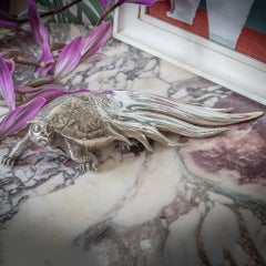 Japanese Antique Silvered Bronze Minogame by Ryūbundō Meiji Period