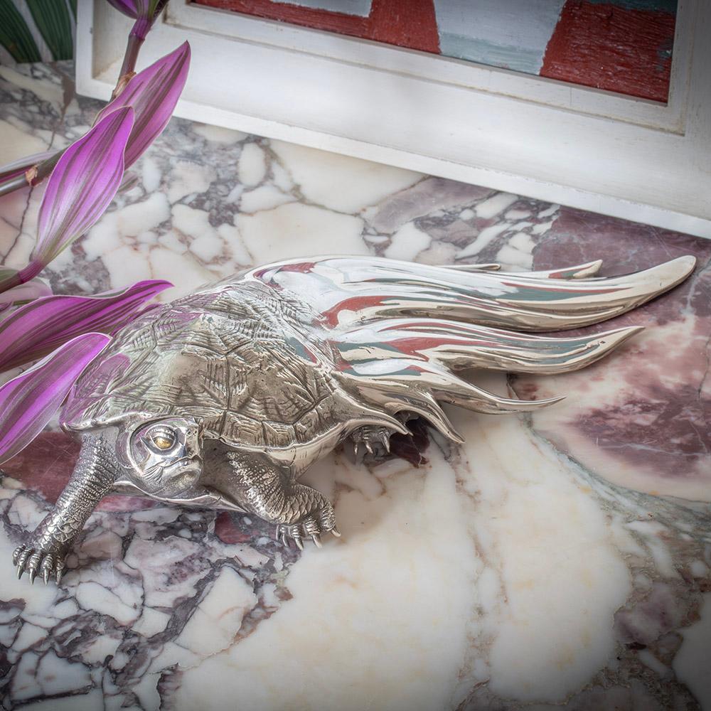 Japonais Minogame japonais en bronze argenté ancien de Ryūbundō Période Meiji en vente