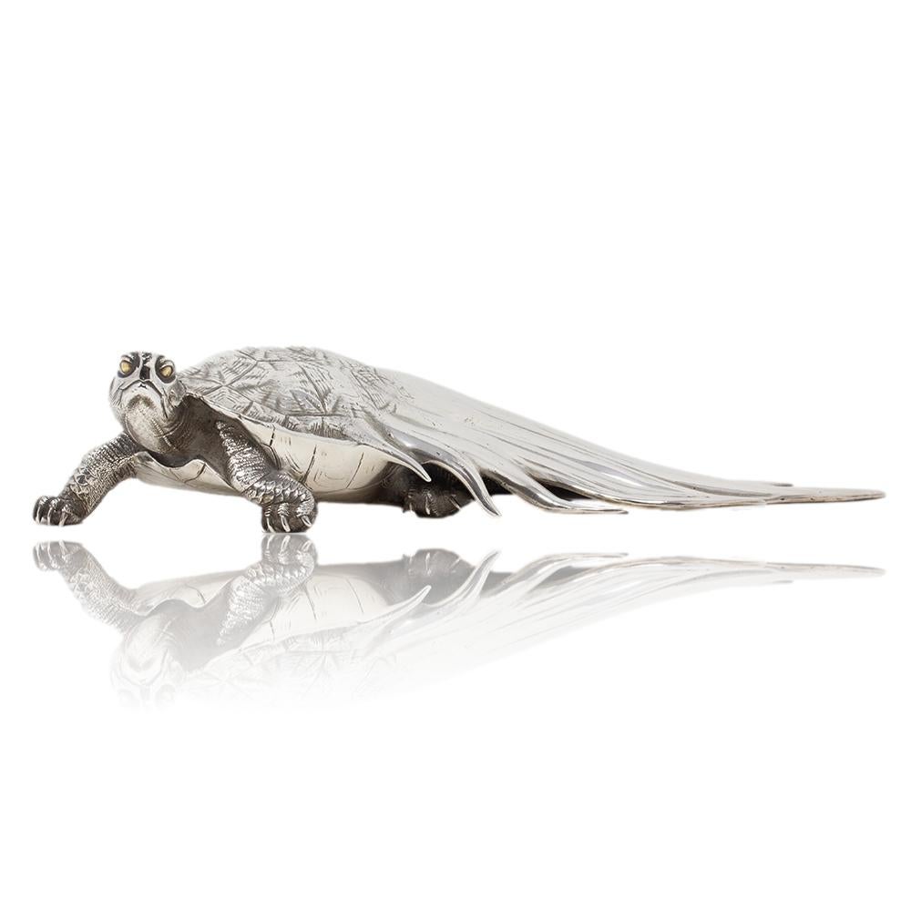 Sculpté à la main Minogame japonais en bronze argenté ancien de Ryūbundō Période Meiji en vente