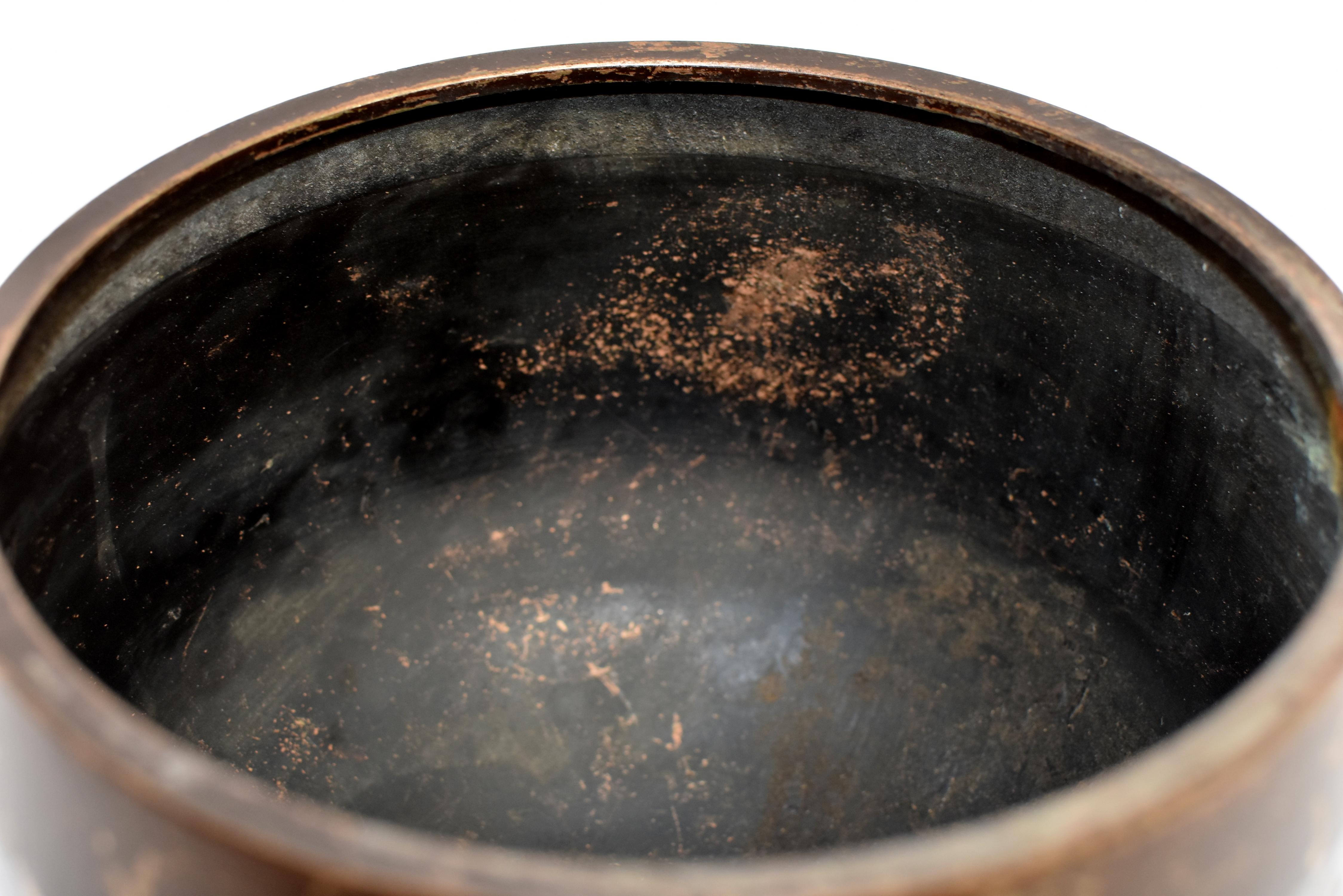 Japanese Antique Singing Bowl Hand-Hammered Bronze Large 6