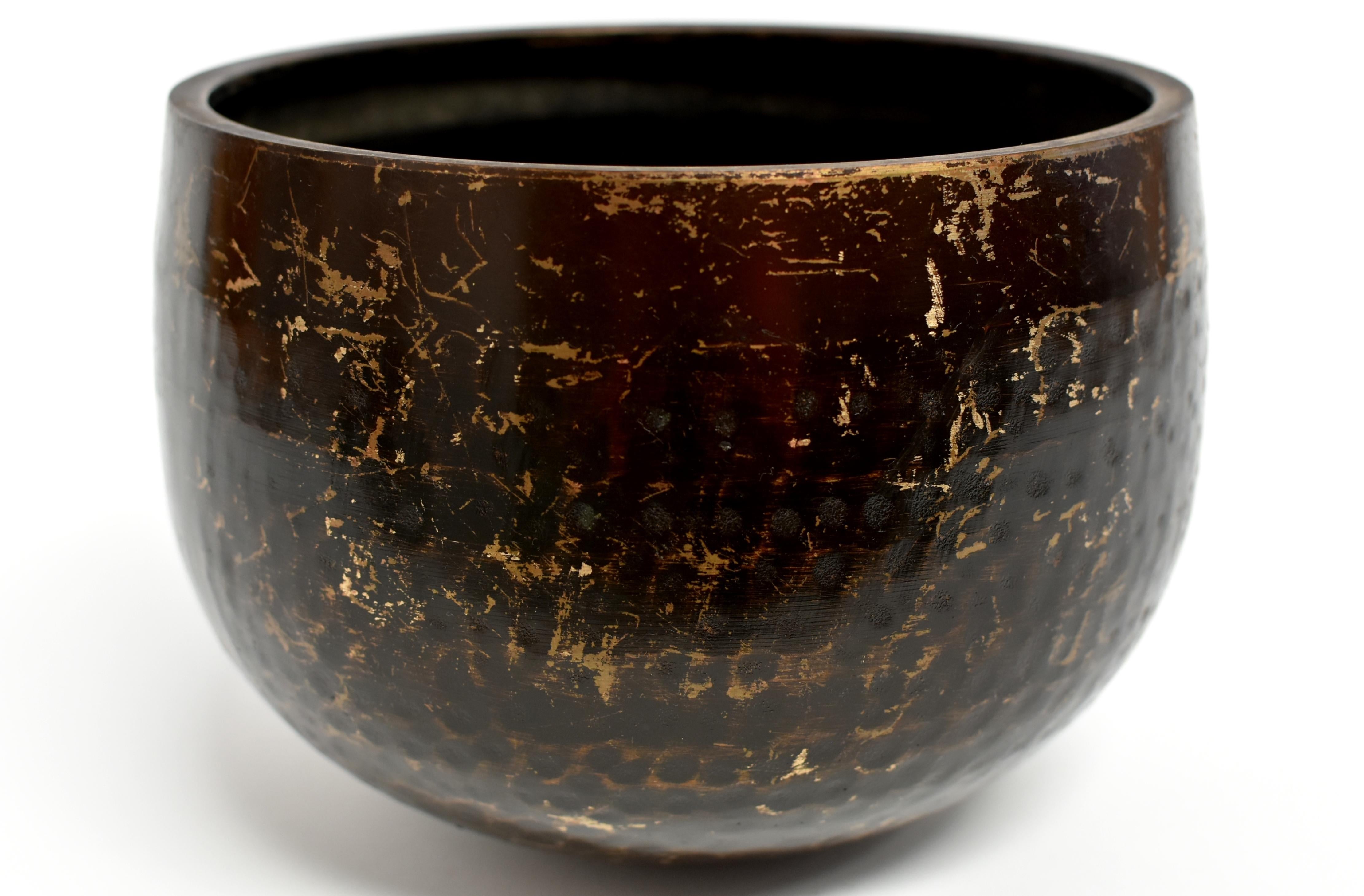 Japanese Antique Singing Bowl Hand-Hammered Bronze Large 10