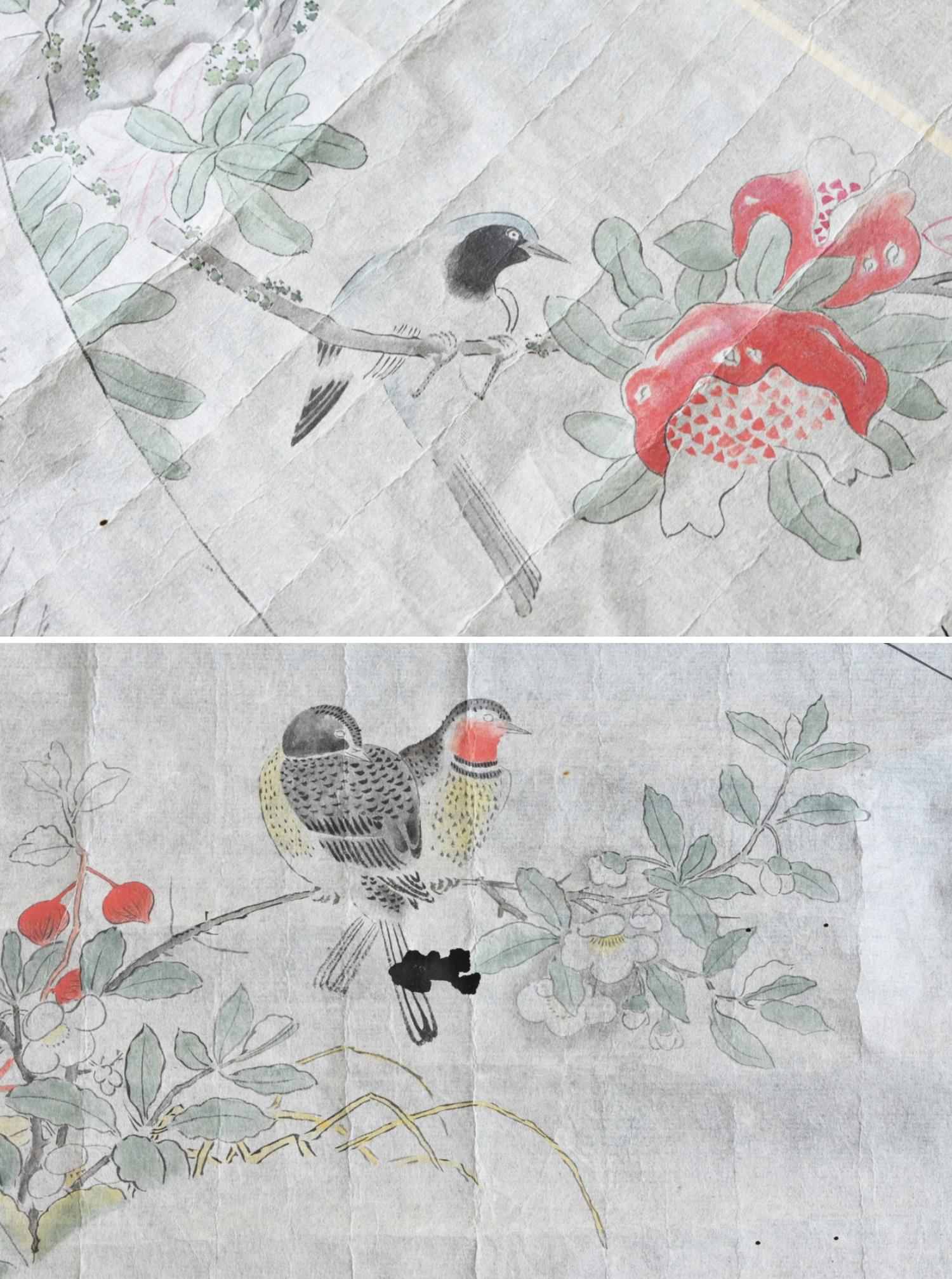 Rouleau de croquis japonais ancien / 1800-1900 / Peintures de fleurs, d'oiseaux et d'animaux en vente 4
