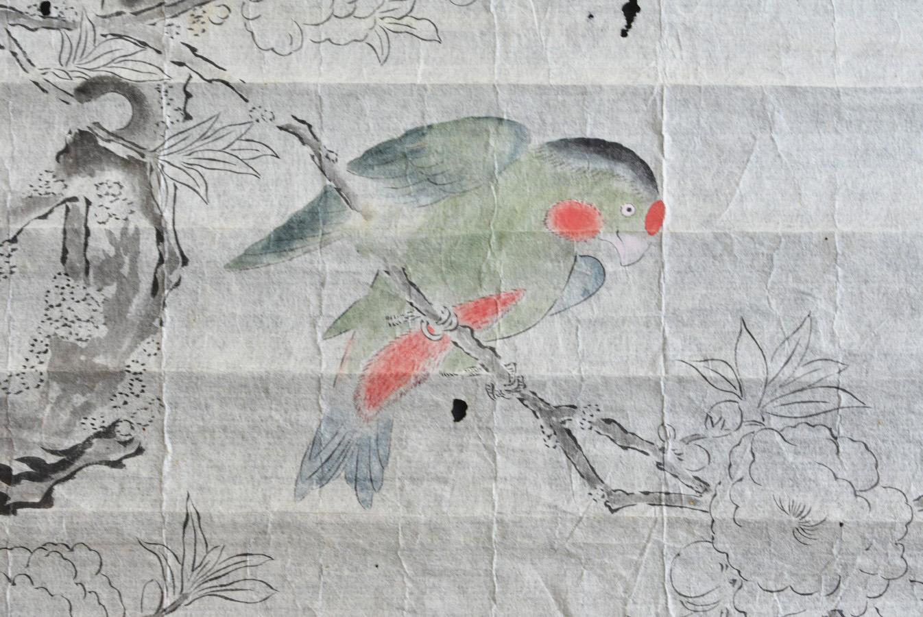 Rouleau de croquis japonais ancien / 1800-1900 / Peintures de fleurs, d'oiseaux et d'animaux en vente 8