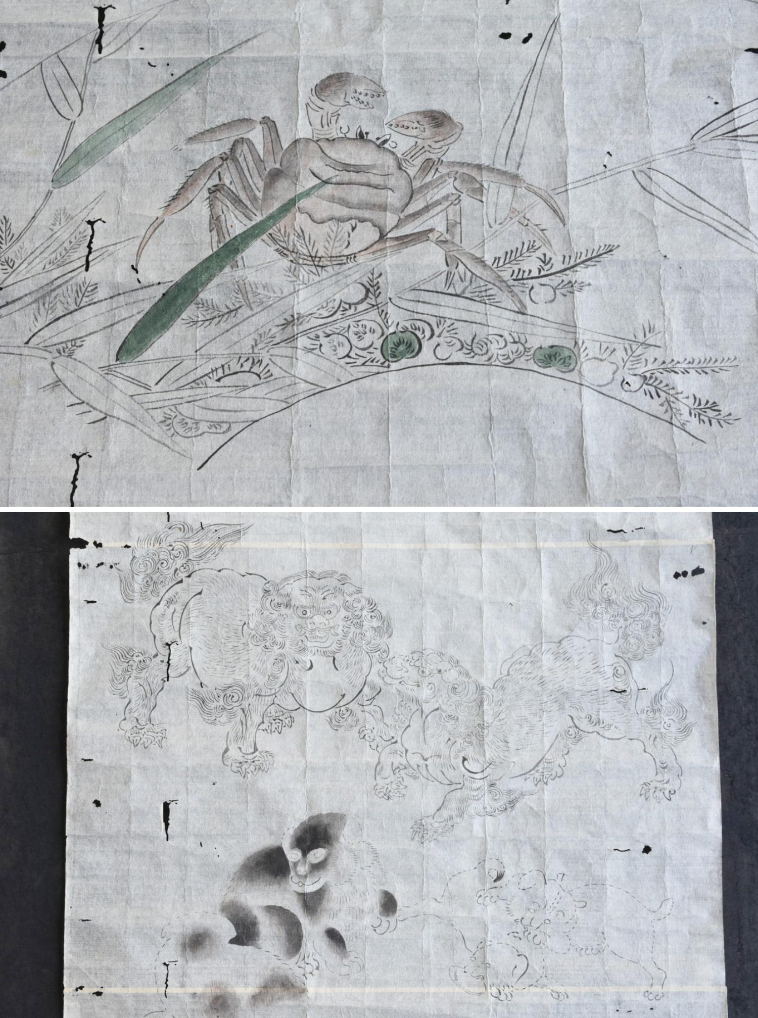 Japanese antique sketch scroll / 1800-1900 / Flower, bird and animal paintings In Good Condition For Sale In Sammu-shi, Chiba