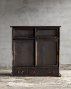 Armoire japonaise ancienne à portes coulissantes (Cha Tansu), époque Taisho (1912-1926), Wabi