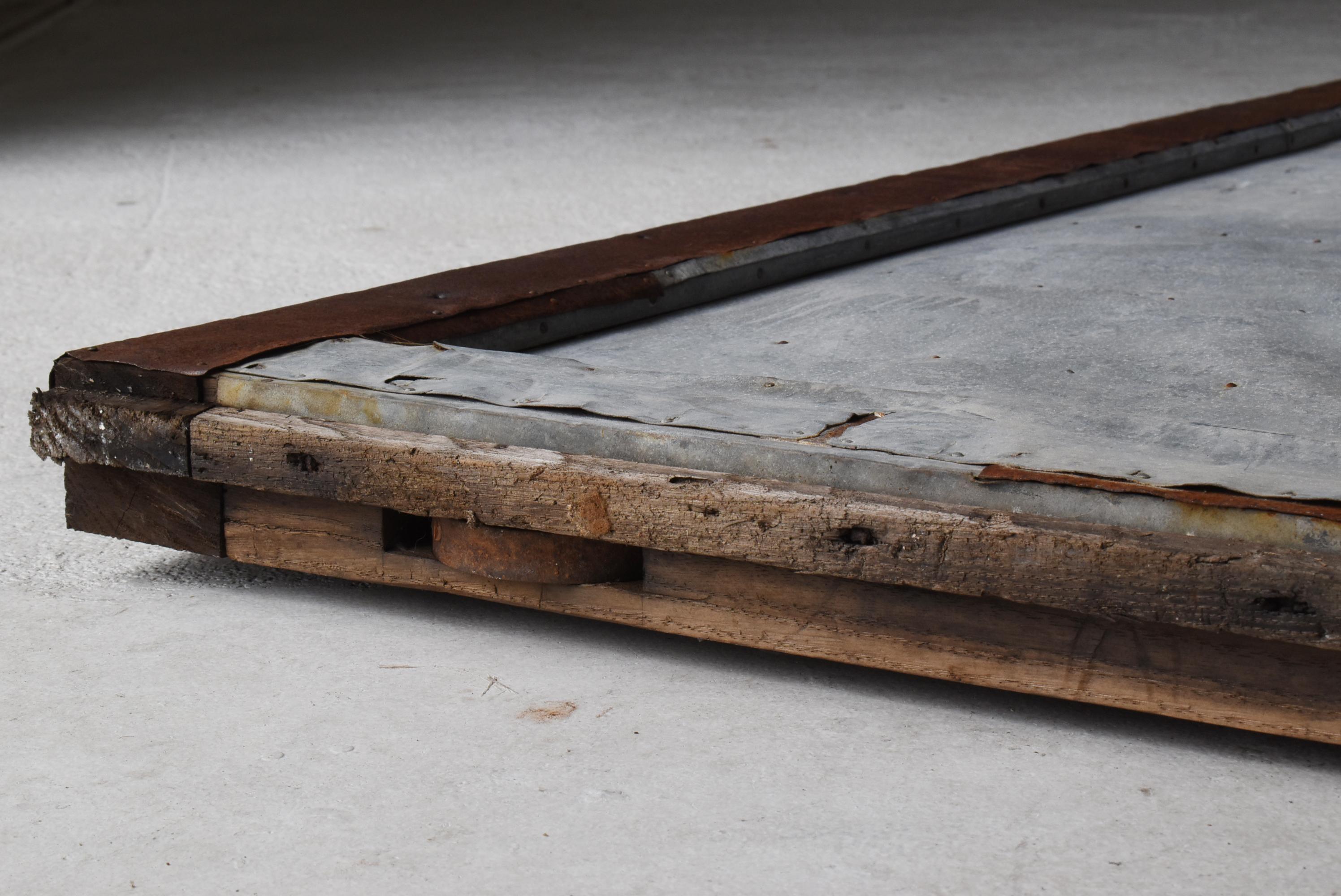 Japanese Antique Sliding Door with Galvanized Steel 1860s-1900s / Wabi Sabi For Sale 8