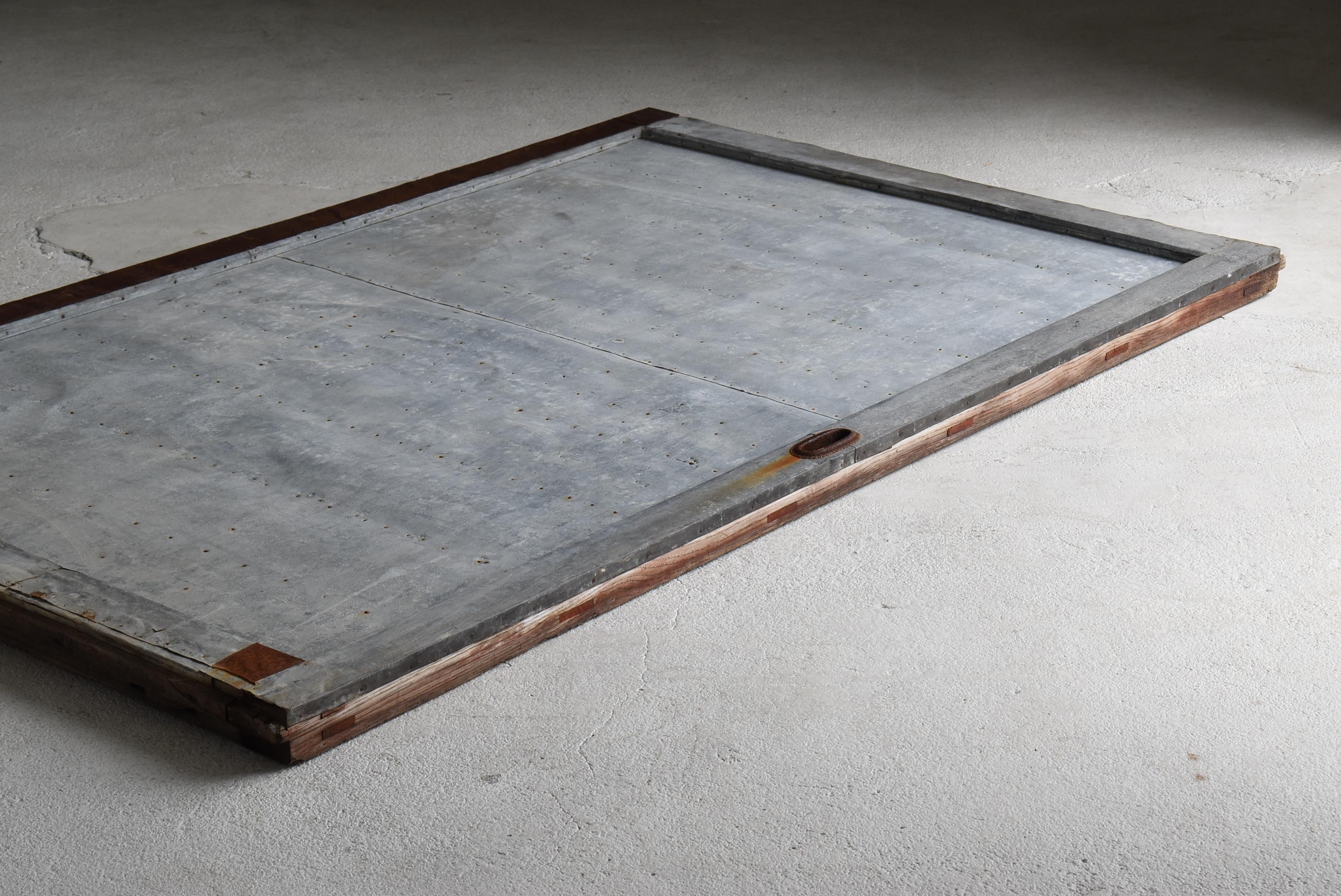 Japanese Antique Sliding Door with Galvanized Steel 1860s-1900s / Wabi Sabi For Sale 12