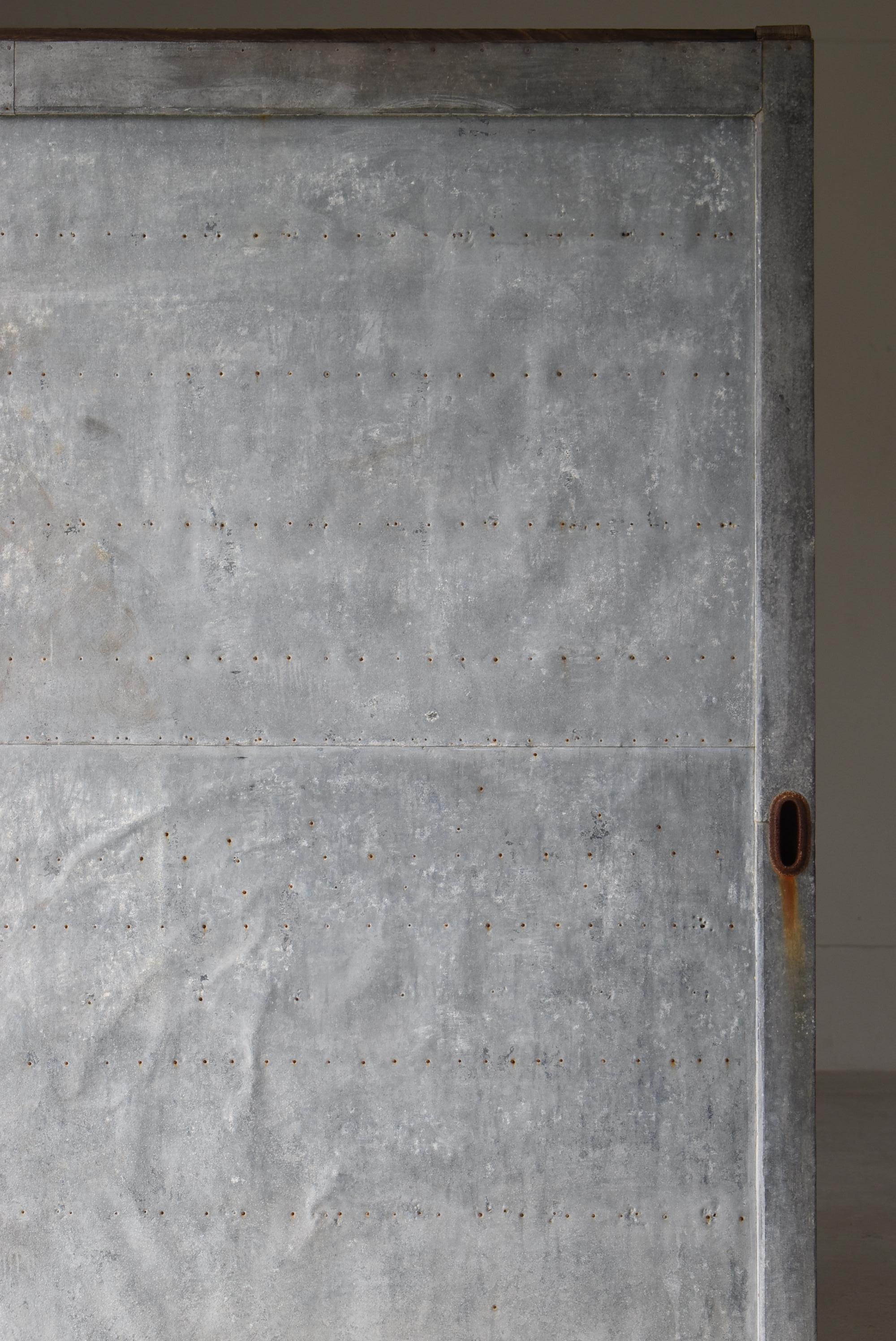 Meiji Japanese Antique Sliding Door with Galvanized Steel 1860s-1900s / Wabi Sabi For Sale