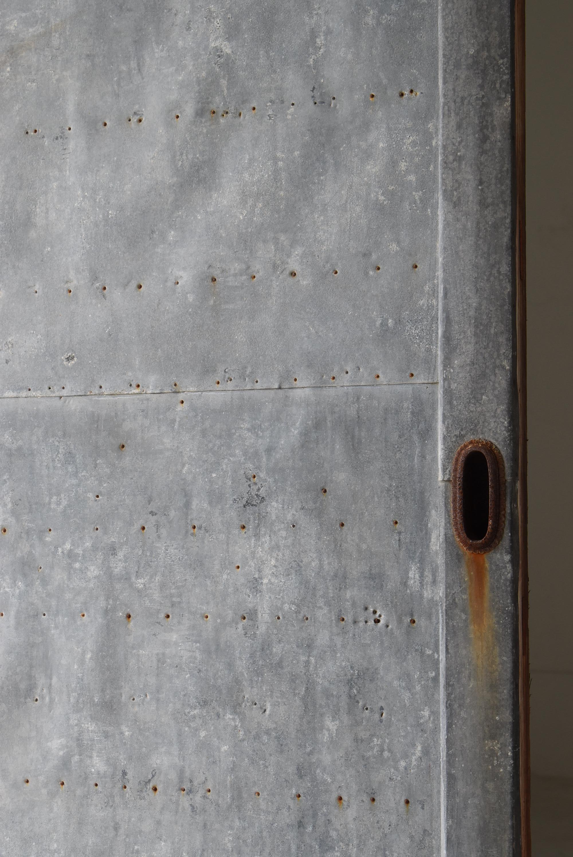 Woodwork Japanese Antique Sliding Door with Galvanized Steel 1860s-1900s / Wabi Sabi For Sale