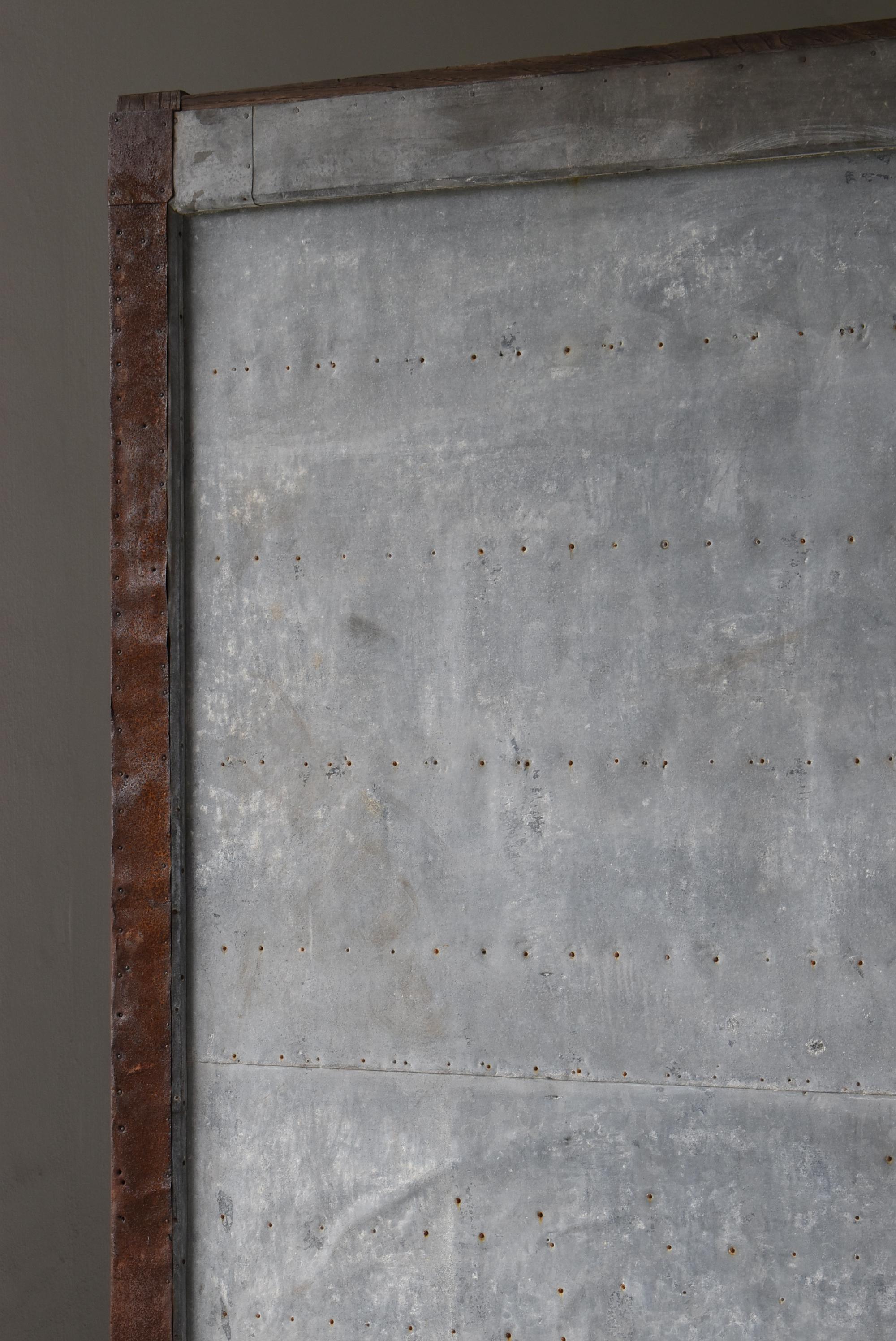 20th Century Japanese Antique Sliding Door with Galvanized Steel 1860s-1900s / Wabi Sabi For Sale