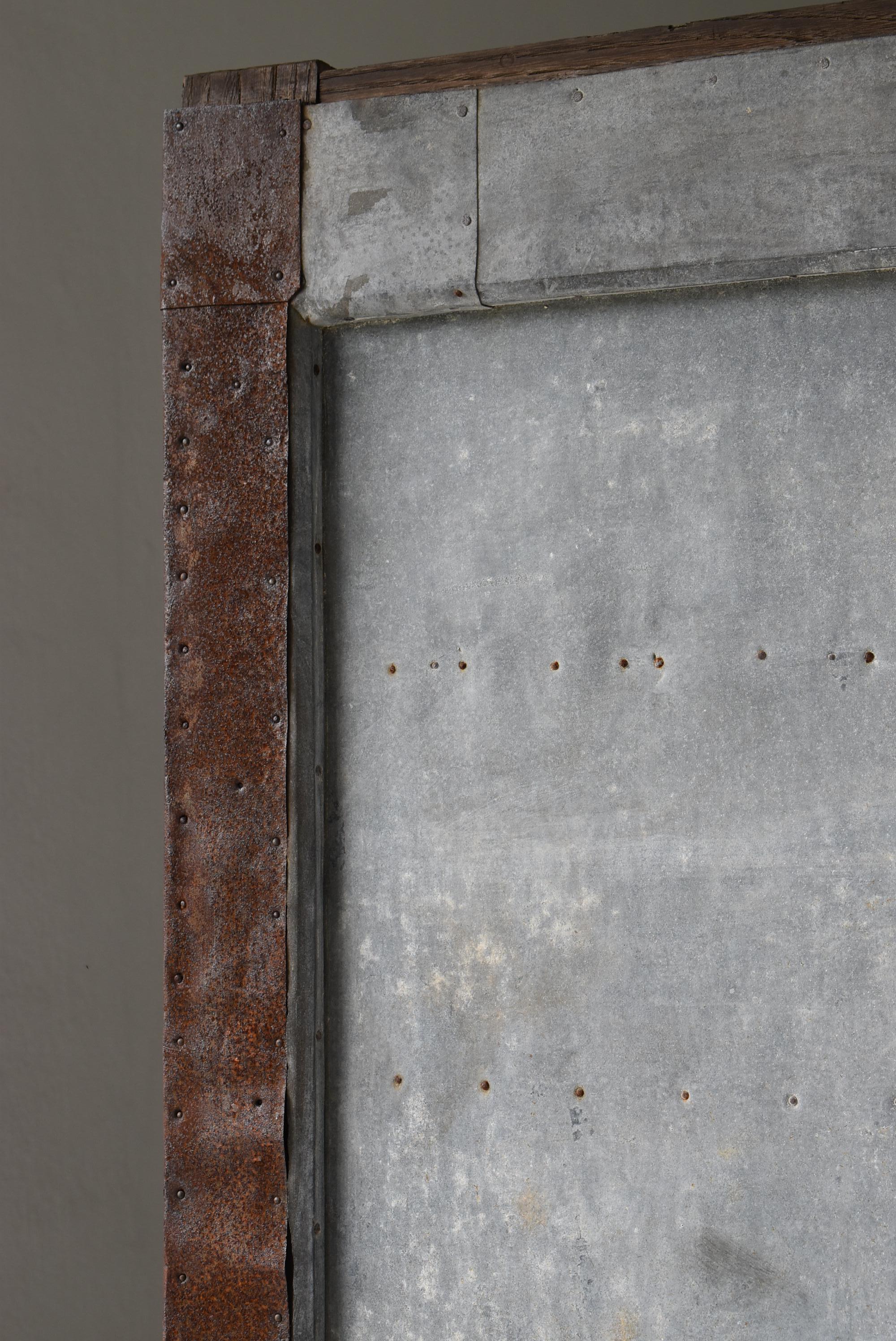 Japanese Antique Sliding Door with Galvanized Steel 1860s-1900s / Wabi Sabi For Sale 1