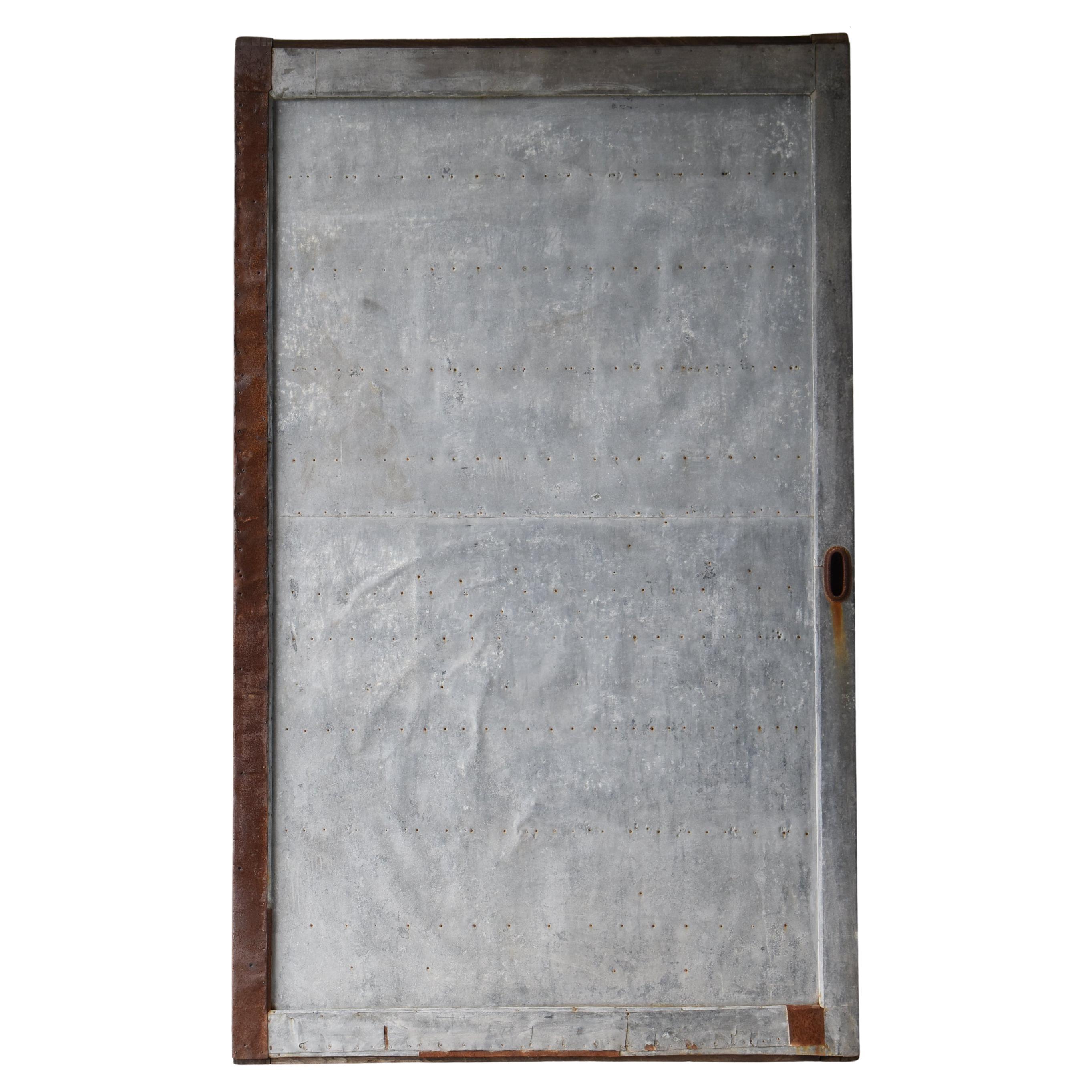 Japanese Antique Sliding Door with Galvanized Steel 1860s-1900s / Wabi Sabi For Sale