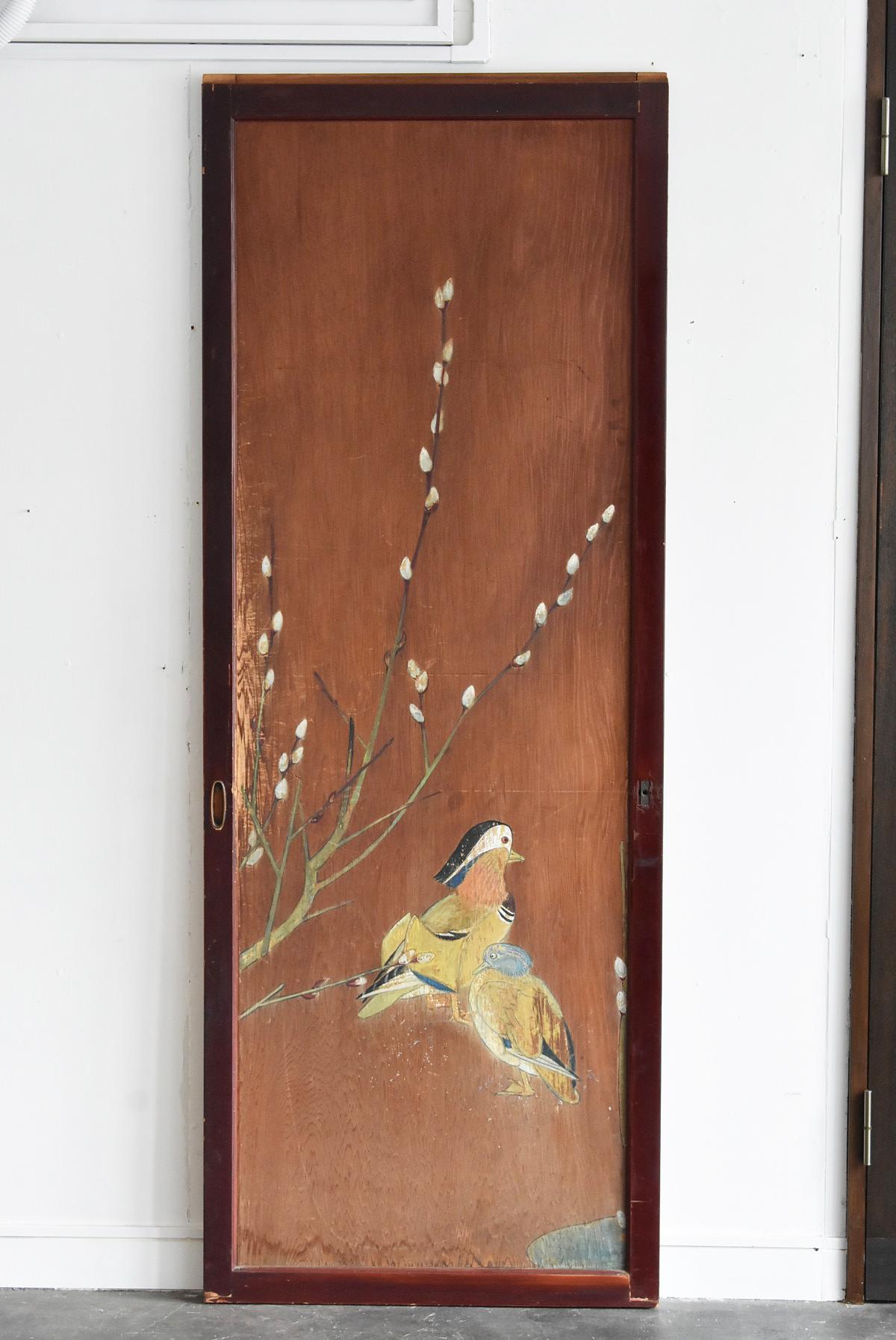 Japanese Antique Sliding Door / Wooden Door with Birds / Painting / Partition 2