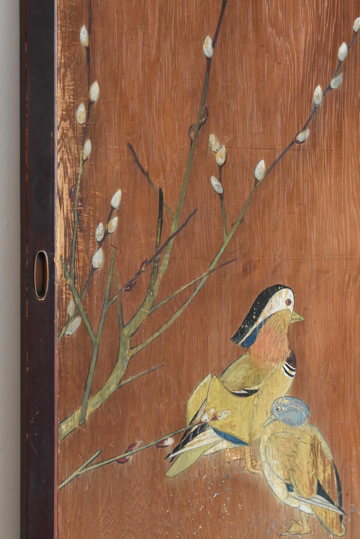 Japanese Antique Sliding Door / Wooden Door with Birds / Painting / Partition 4