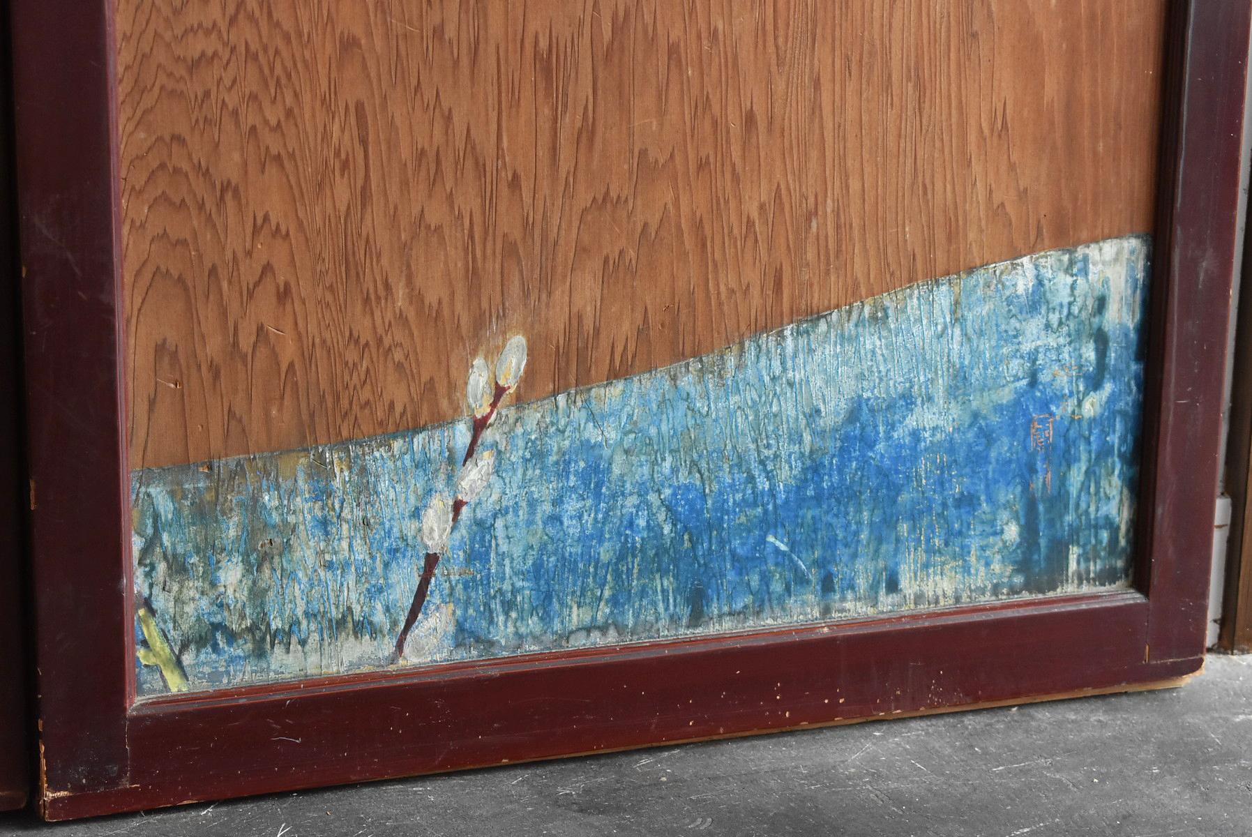 Woodwork Japanese Antique Sliding Door / Wooden Door with Birds / Painting / Partition