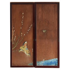 Japanese Antique Sliding Door / Wooden Door with Birds / Painting / Partition