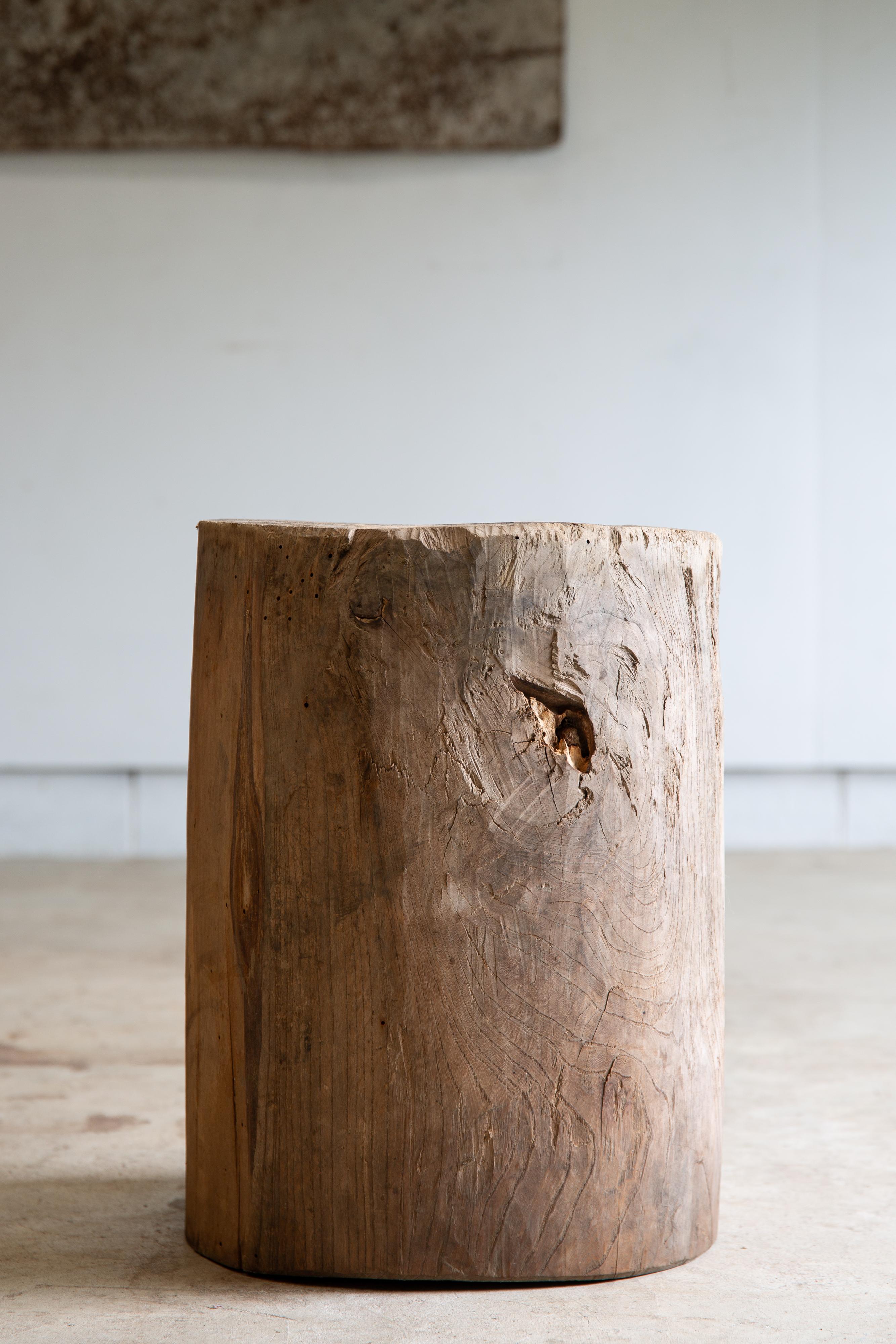 Japanese antique slim wooden mortar. side table / coffee table wabi sabi organic For Sale 3