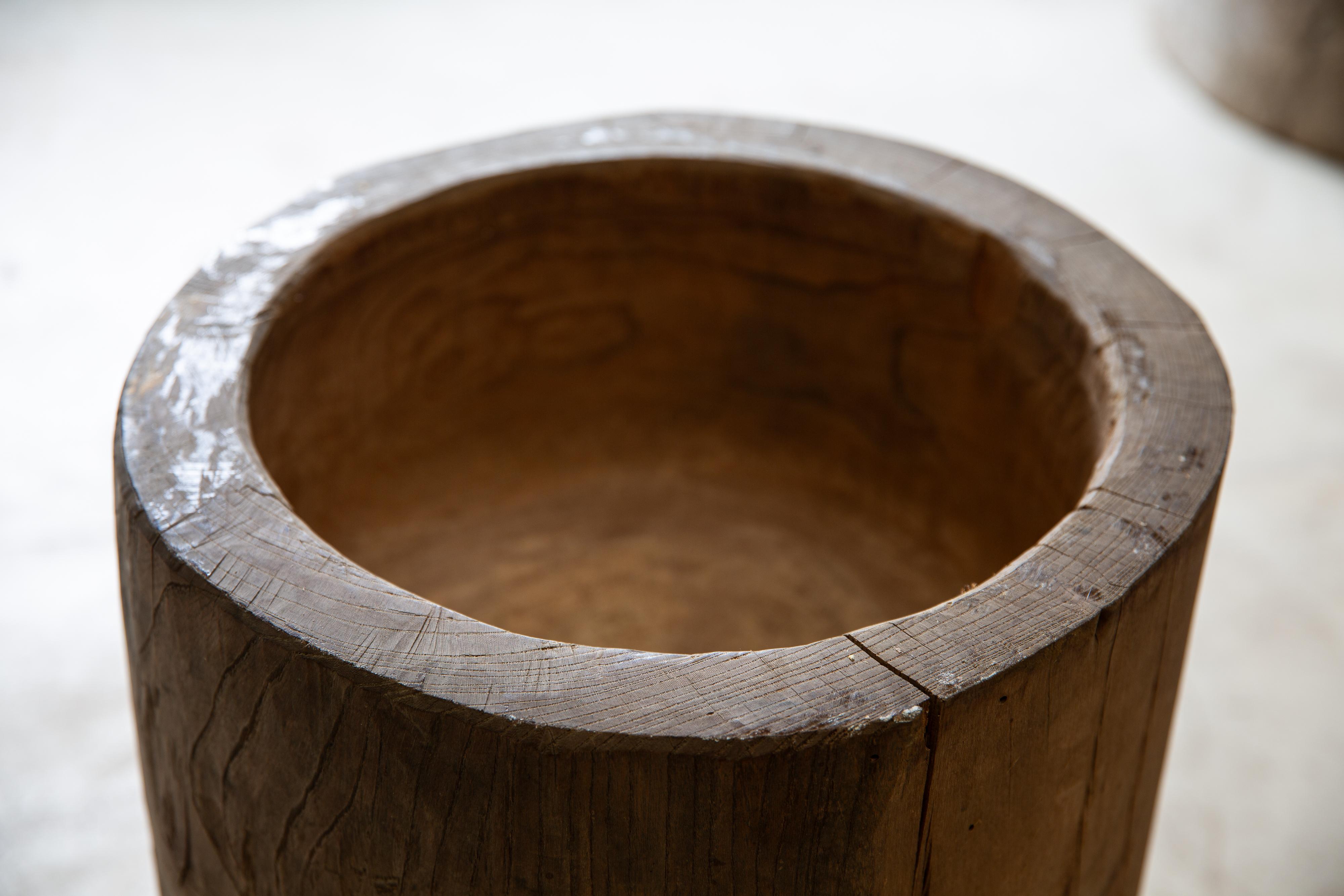 Japanese antique slim wooden mortar. side table / coffee table wabi sabi organic For Sale 8