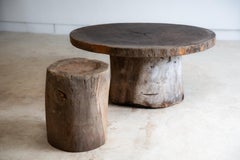 1890s-1920s Japanese antique wooden mortar wabi sabi low coffee table side table