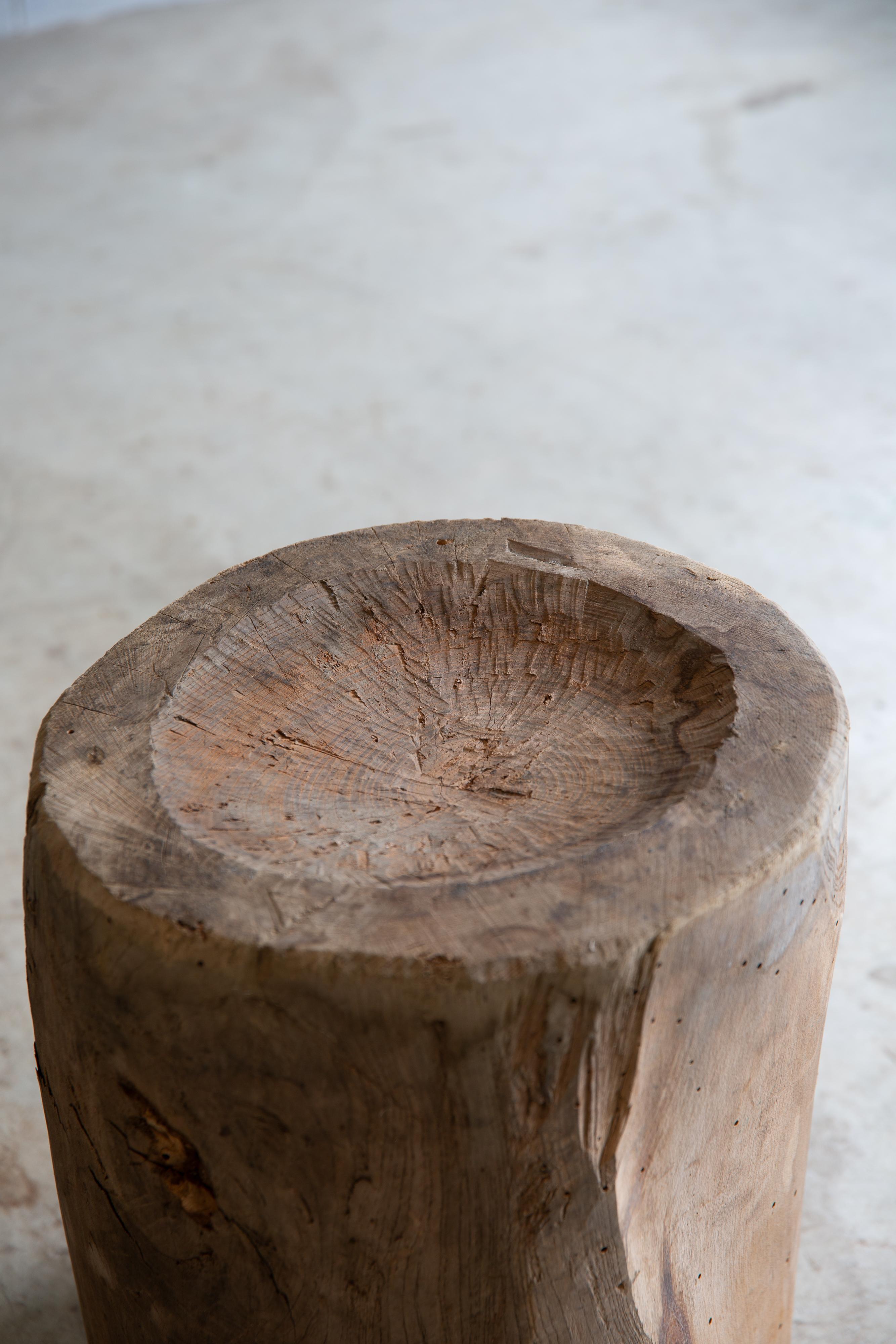 Wood Japanese antique slim wooden mortar. side table / coffee table wabi sabi organic For Sale