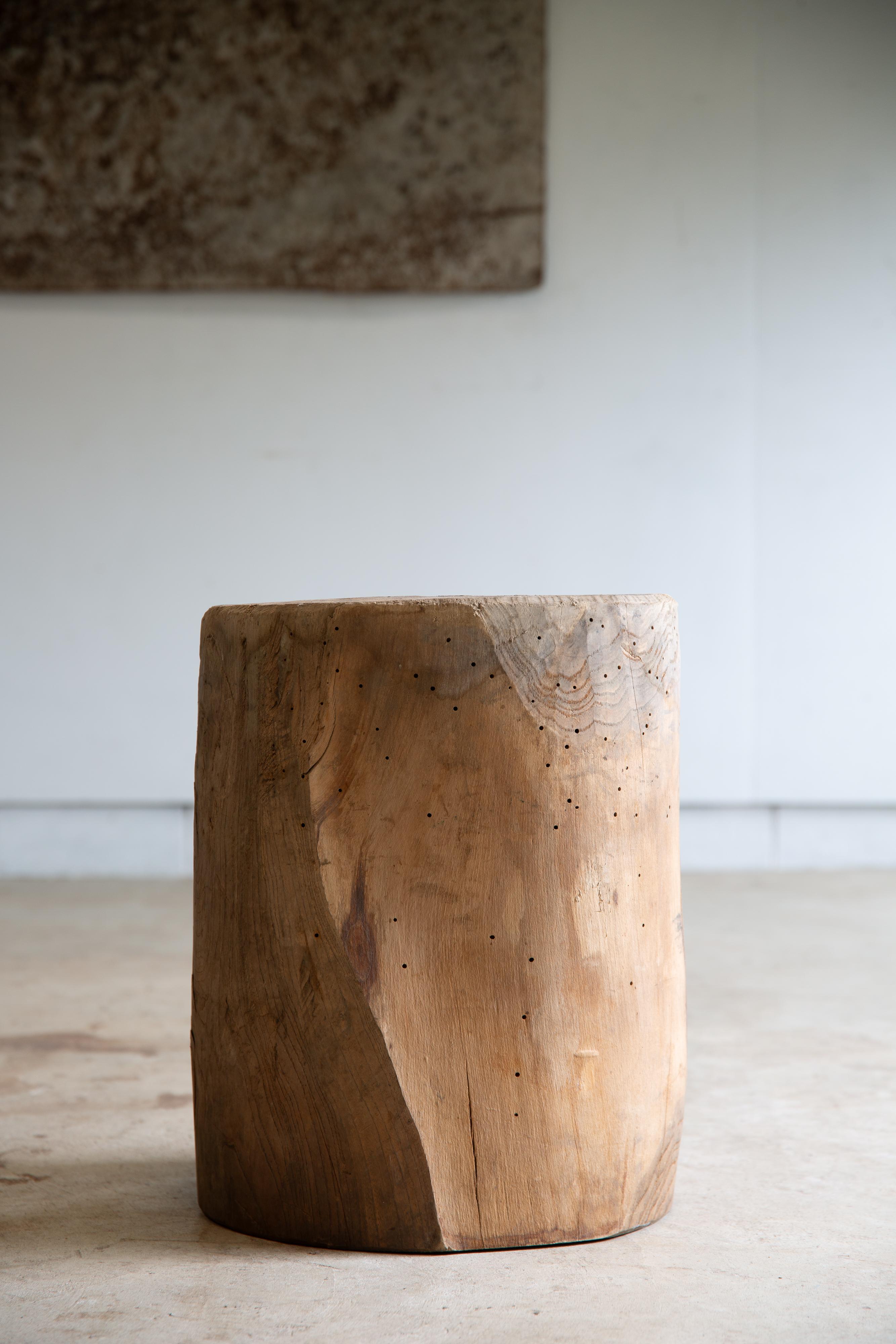 Japanese antique slim wooden mortar. side table / coffee table wabi sabi organic For Sale 1