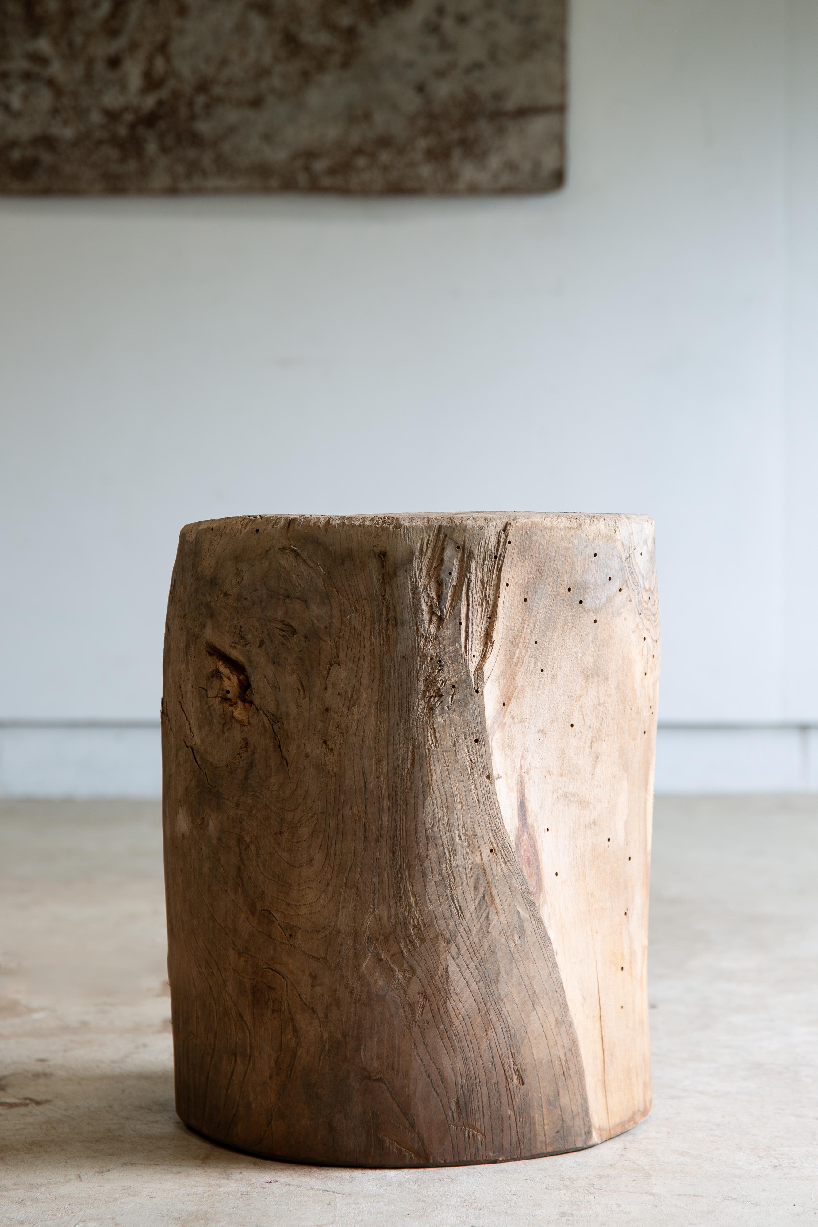 Japanese antique slim wooden mortar. side table / coffee table wabi sabi organic For Sale 2
